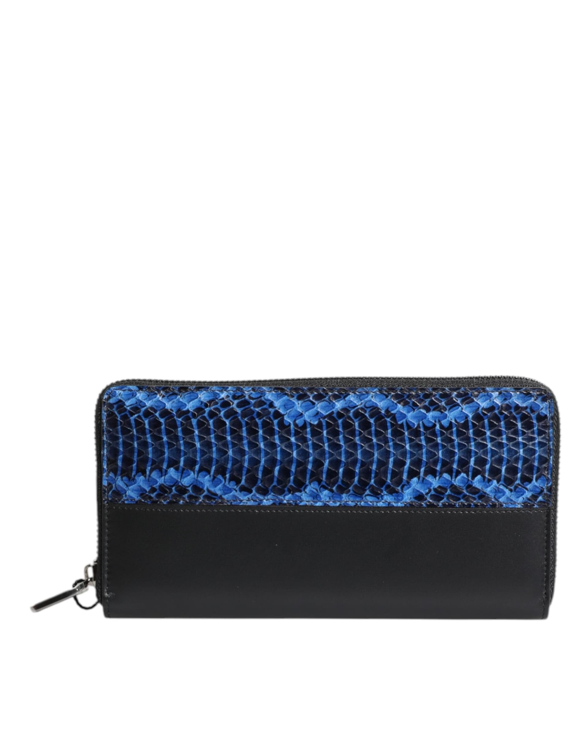 Black Blue Exotic Leather Embossed Continental Wallet - 5