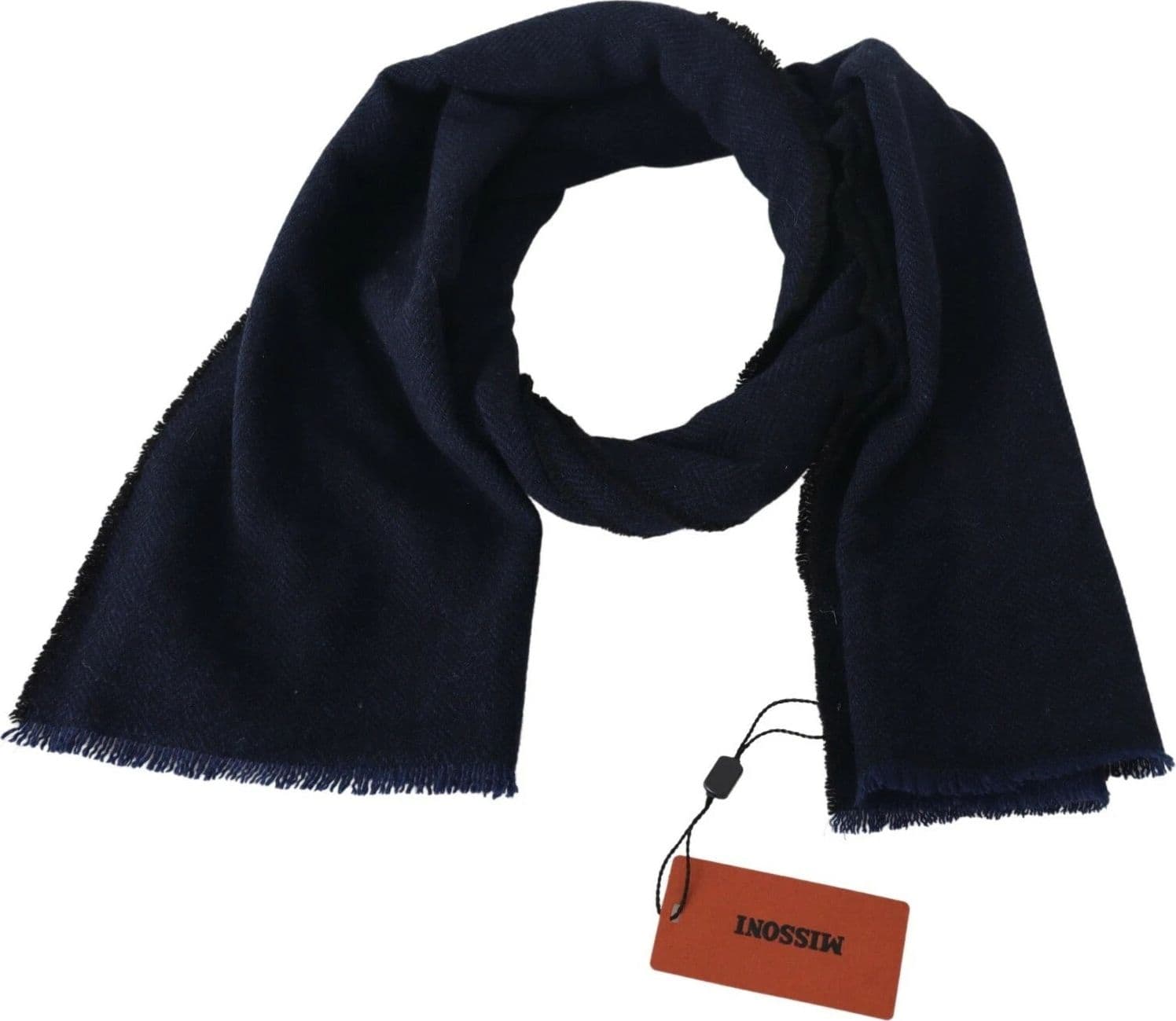 Dark Blue Wool Unisex Neck Wrap Fringes Logo Scarf - 3