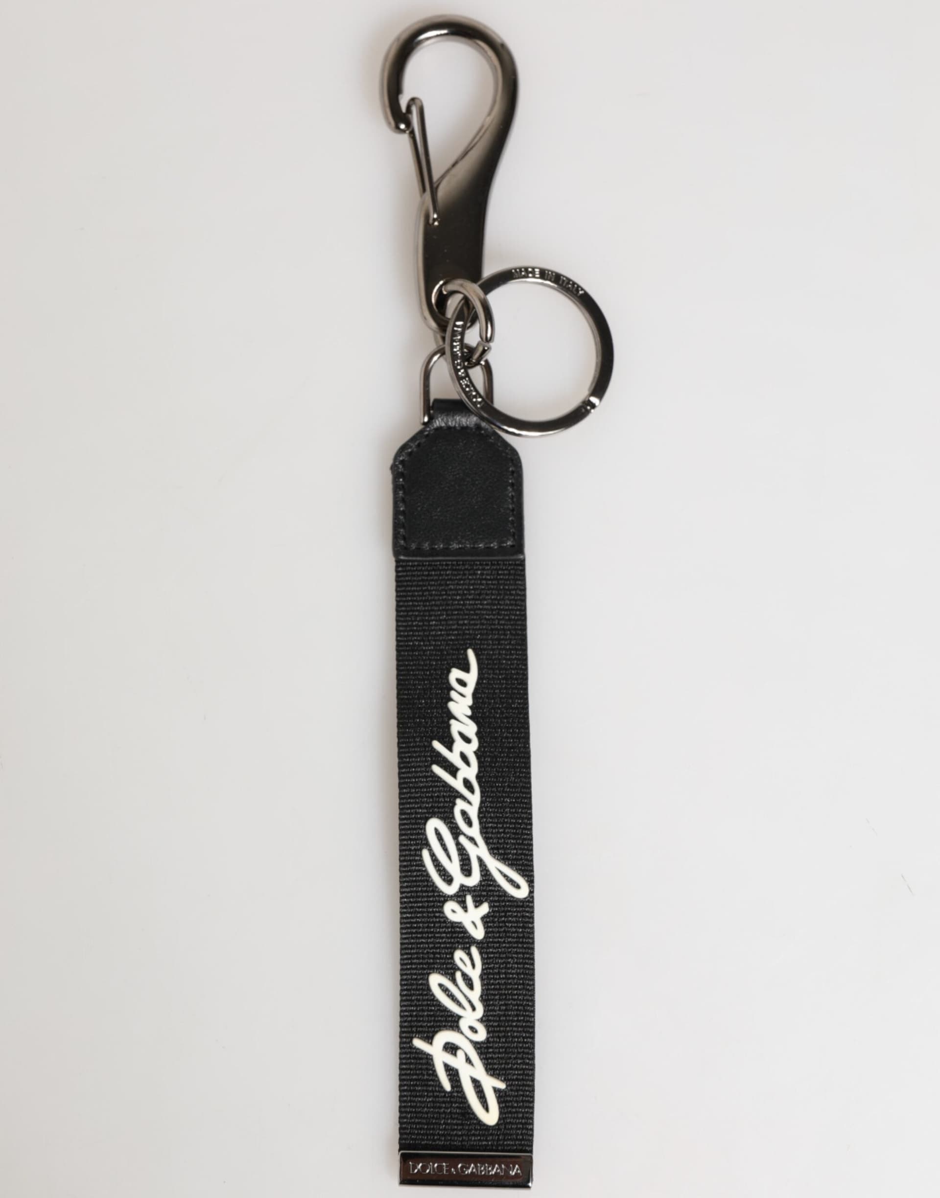 Black White Polyester DG Logo Silver Men Keychain Keyring - 2
