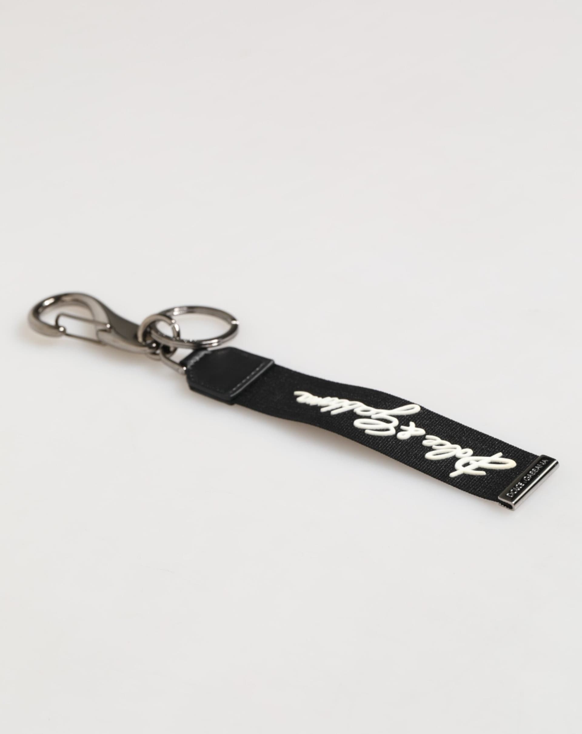 Black White Polyester DG Logo Silver Men Keychain Keyring - 5