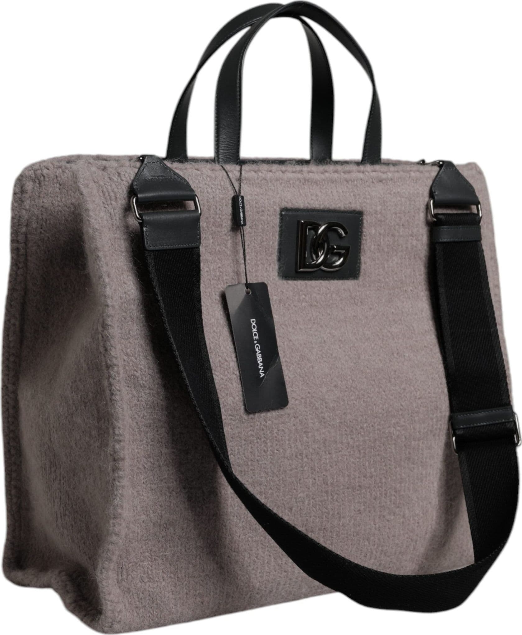 Grey Alpaca Wool Logo Plaque Tote Shoulder Bag - 2