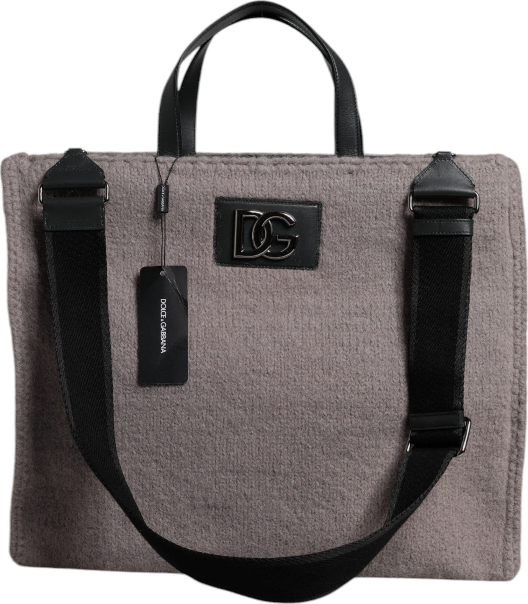 Grey Alpaca Wool Logo Plaque Tote Shoulder Bag - 3
