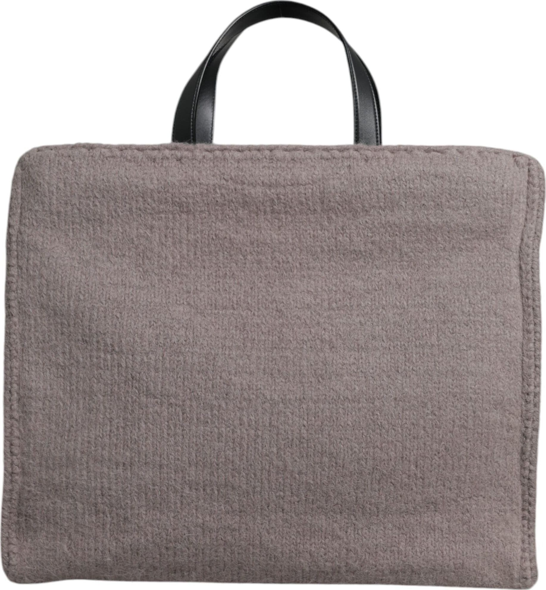 Grey Alpaca Wool Logo Plaque Tote Shoulder Bag - 5