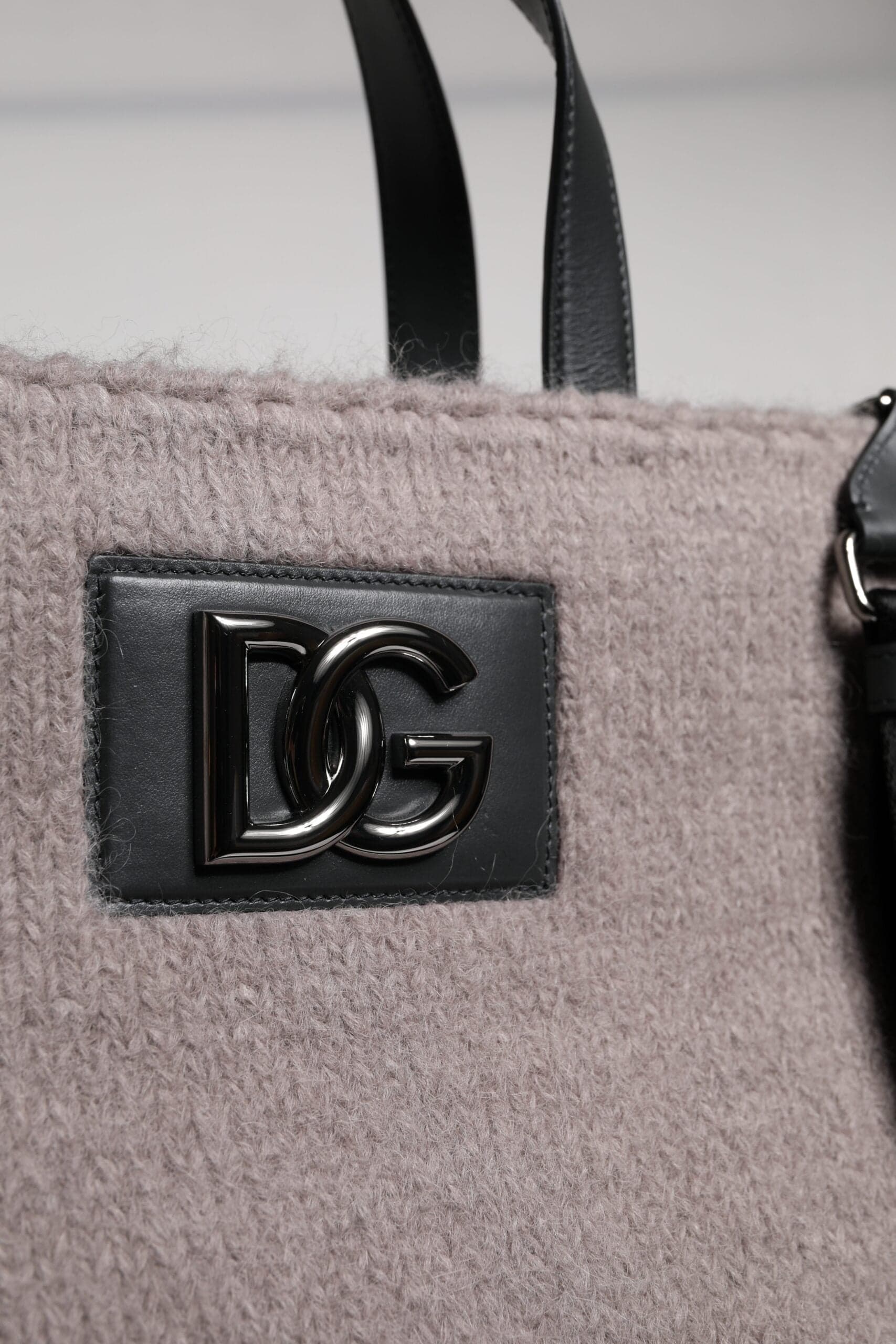 Grey Alpaca Wool Logo Plaque Tote Shoulder Bag - 6