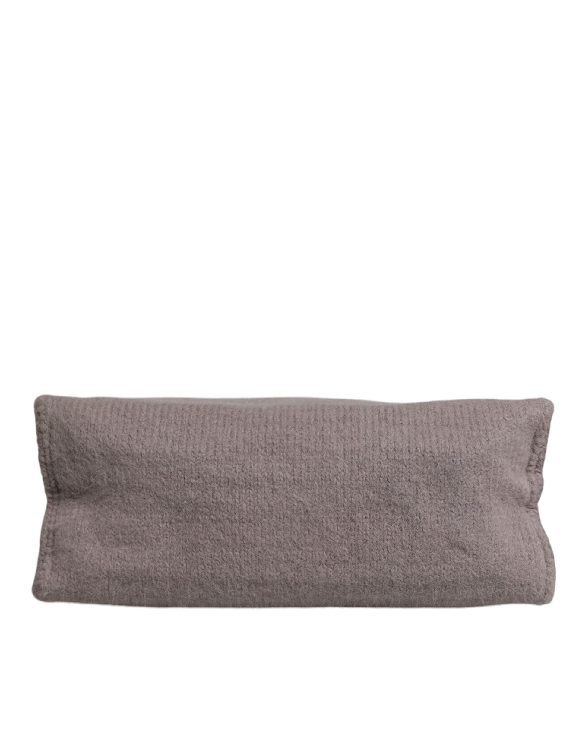 Grey Alpaca Wool Logo Plaque Tote Shoulder Bag - 7