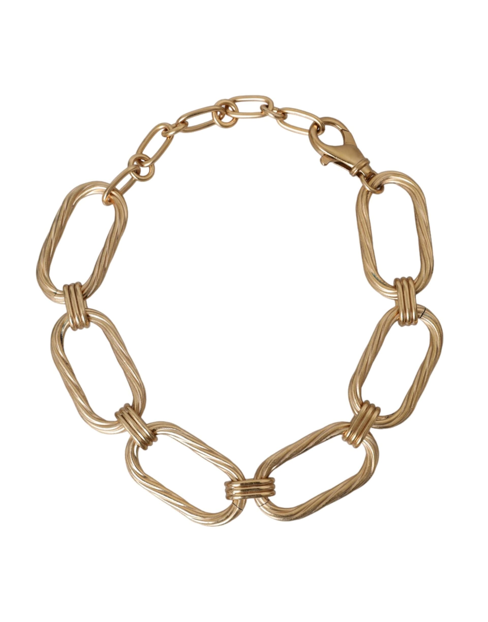 Gold Tone Brass Large Link Chain Jewelry Necklace - 2