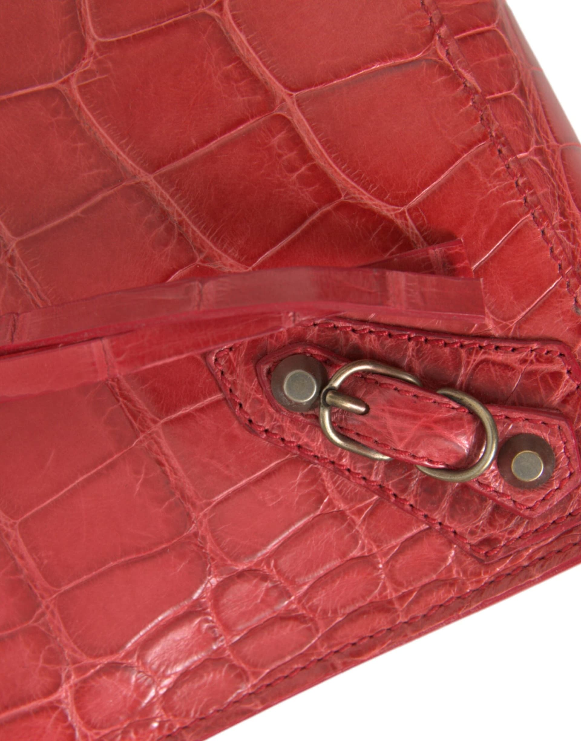 Red Exotic Skin Leather Classic Pouch Purse Wristlet Bag - 5