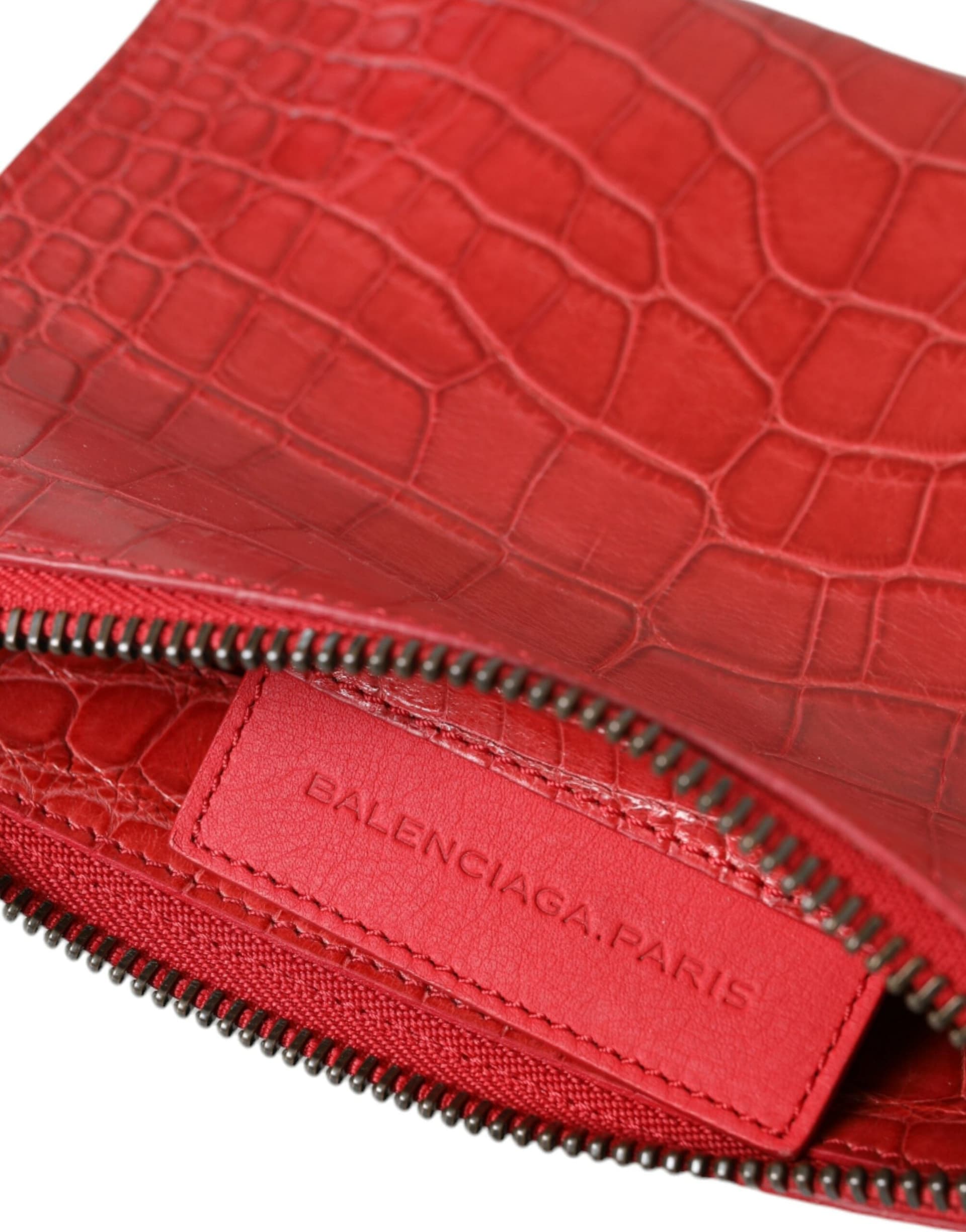 Red Exotic Skin Leather Classic Pouch Purse Wristlet Bag - 6