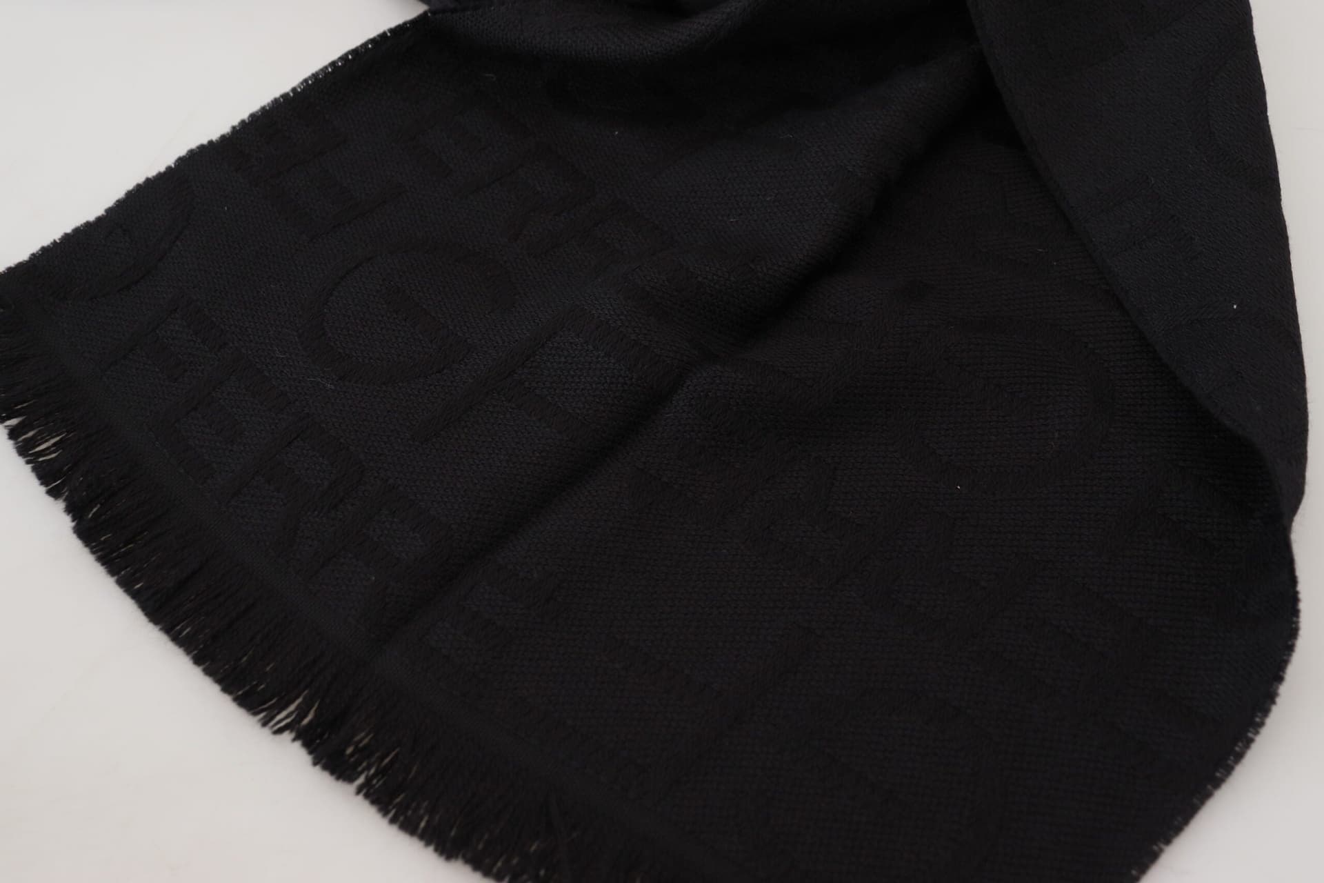 Black Wool Neck Wrap Shawl Fringes Scarf - 2
