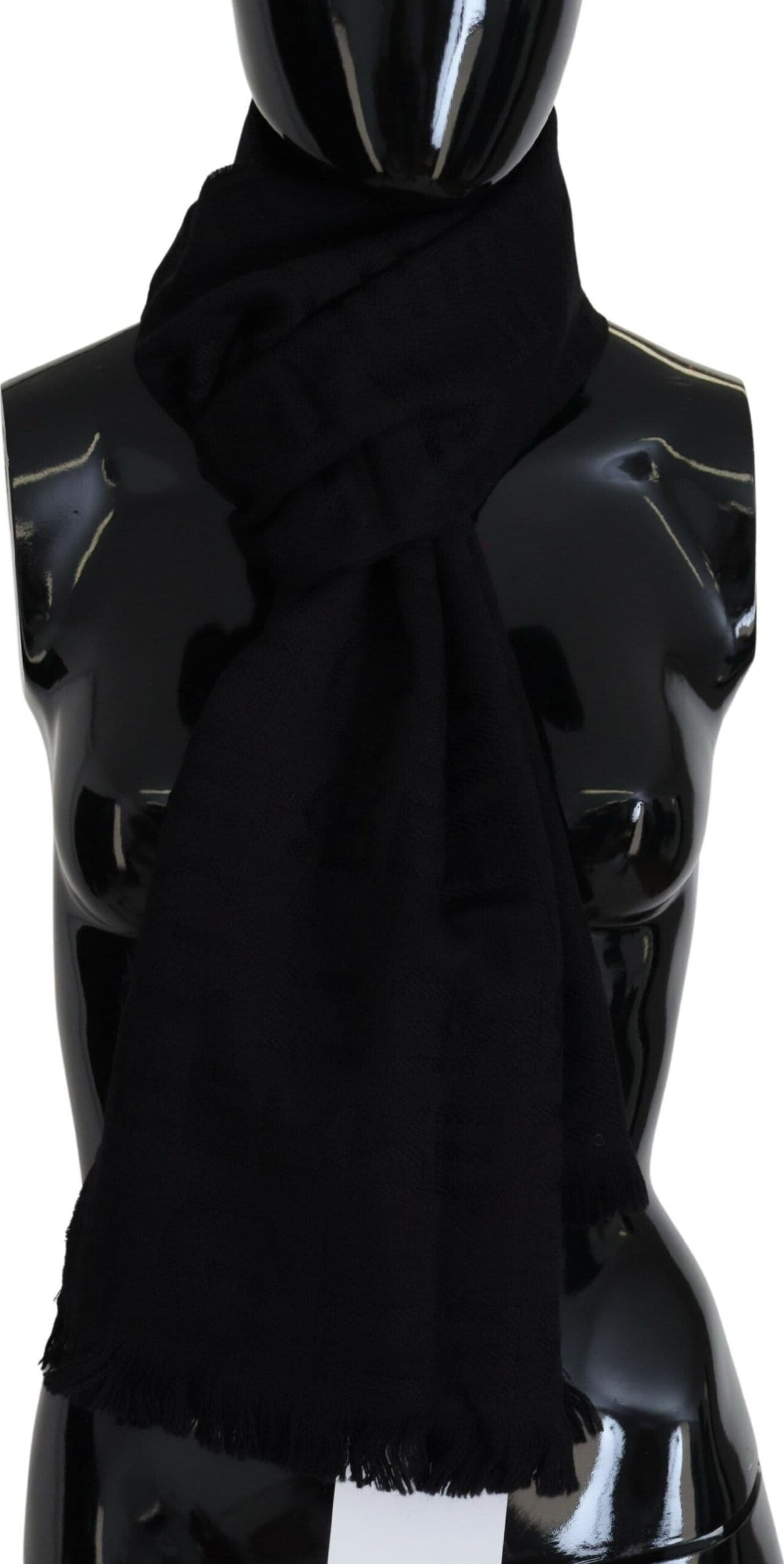 Black Wool Neck Wrap Shawl Fringes Scarf - 3