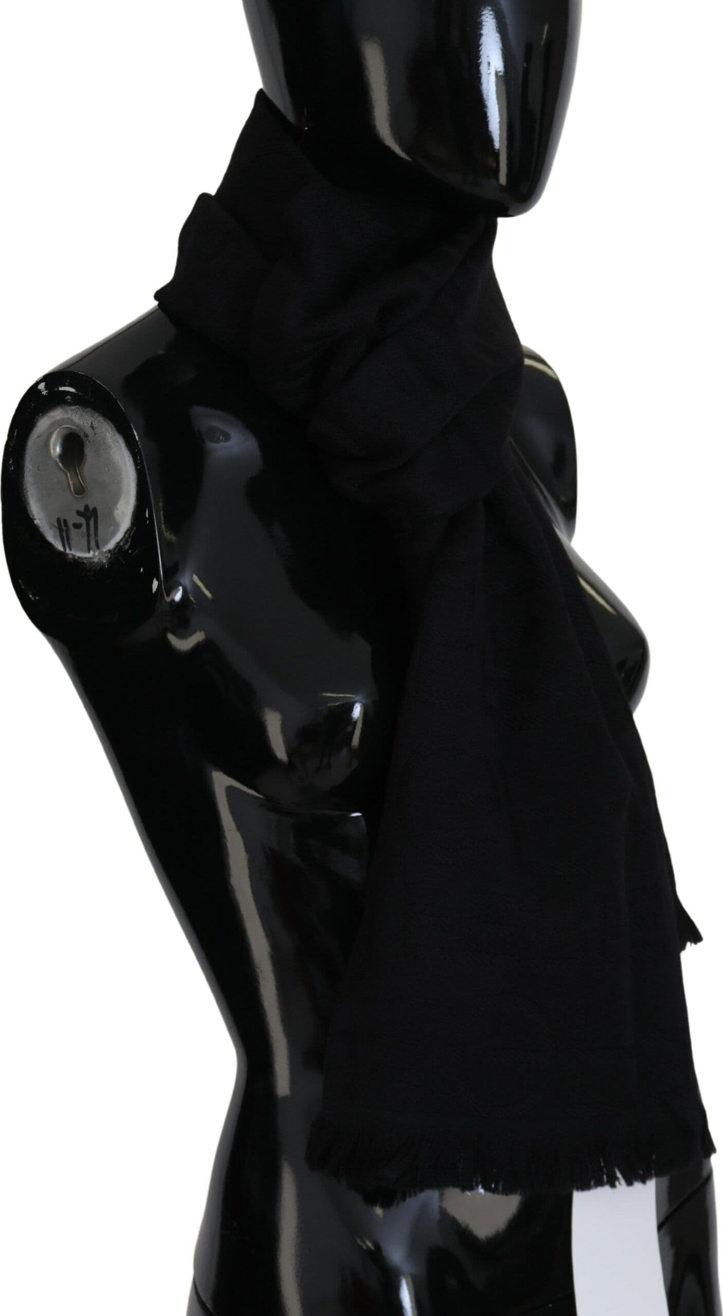Black Wool Neck Wrap Shawl Fringes Scarf - 4