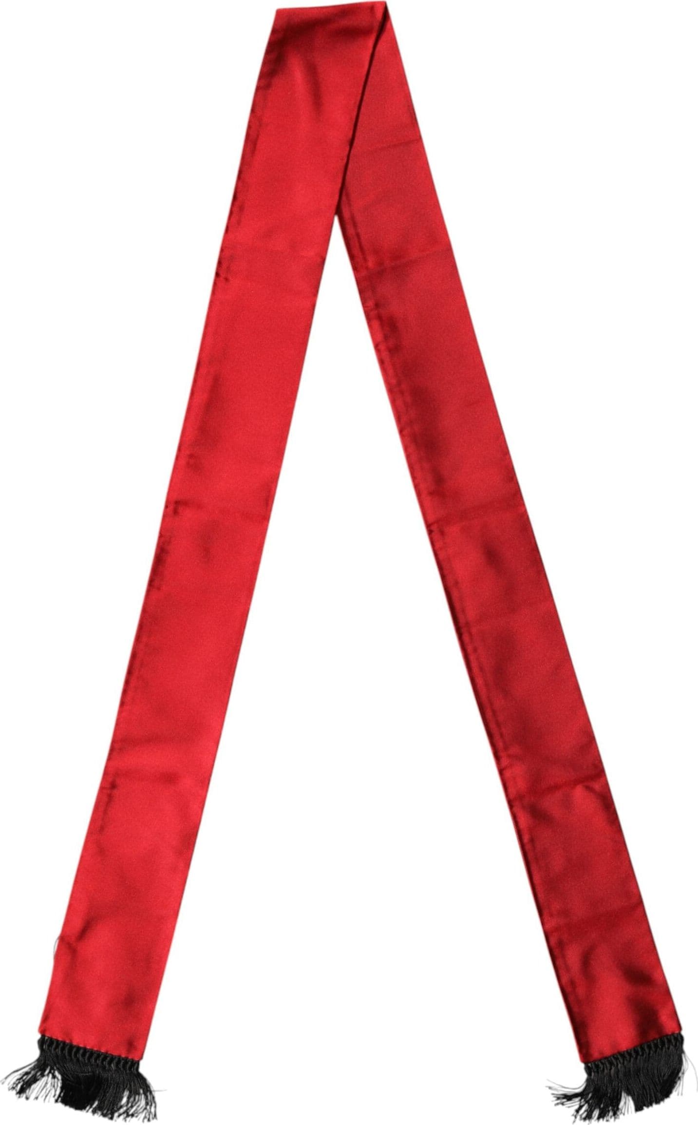 Red Silk Fringes Neck Wrap Foulard Scarf - 2