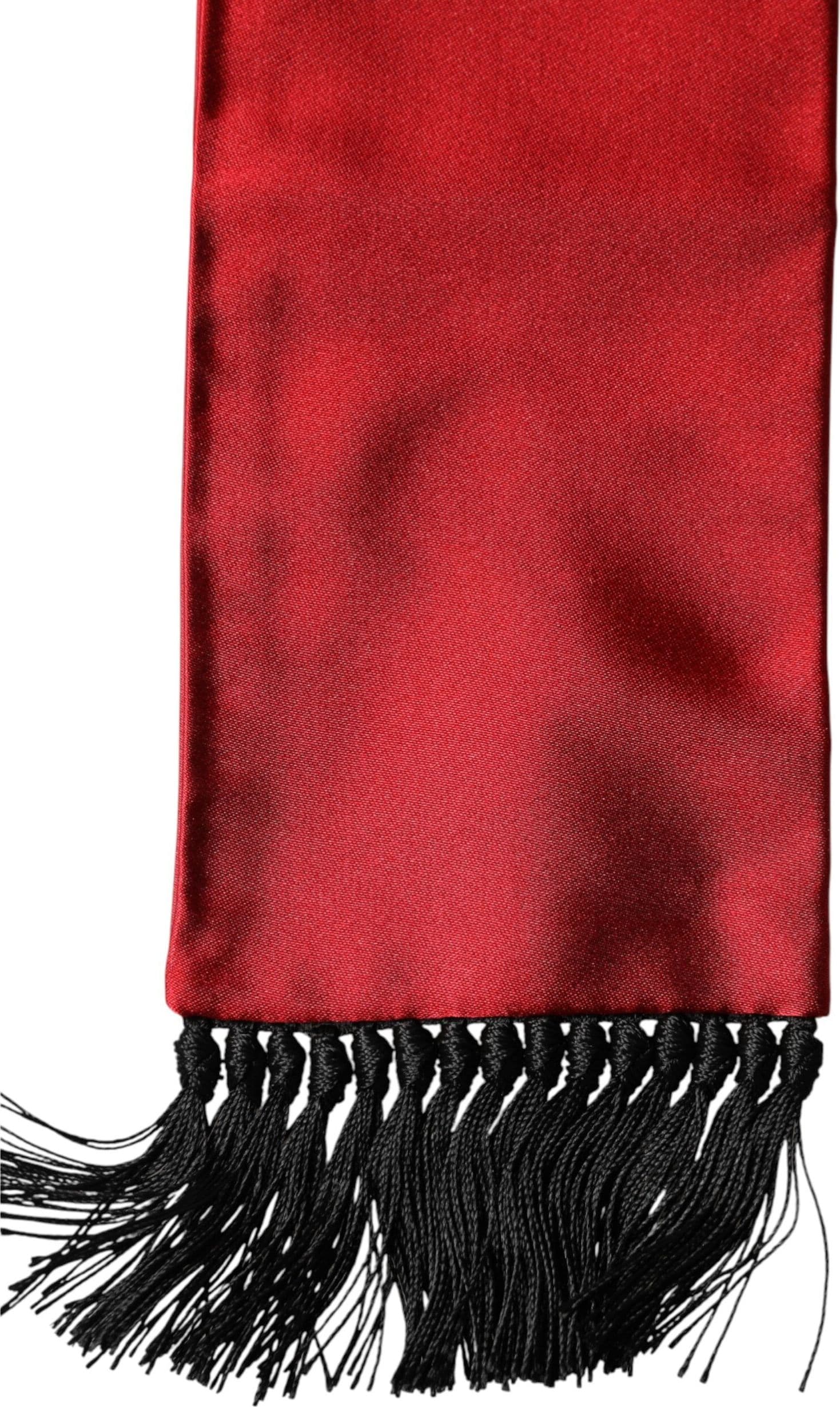 Red Silk Fringes Neck Wrap Foulard Scarf - 3