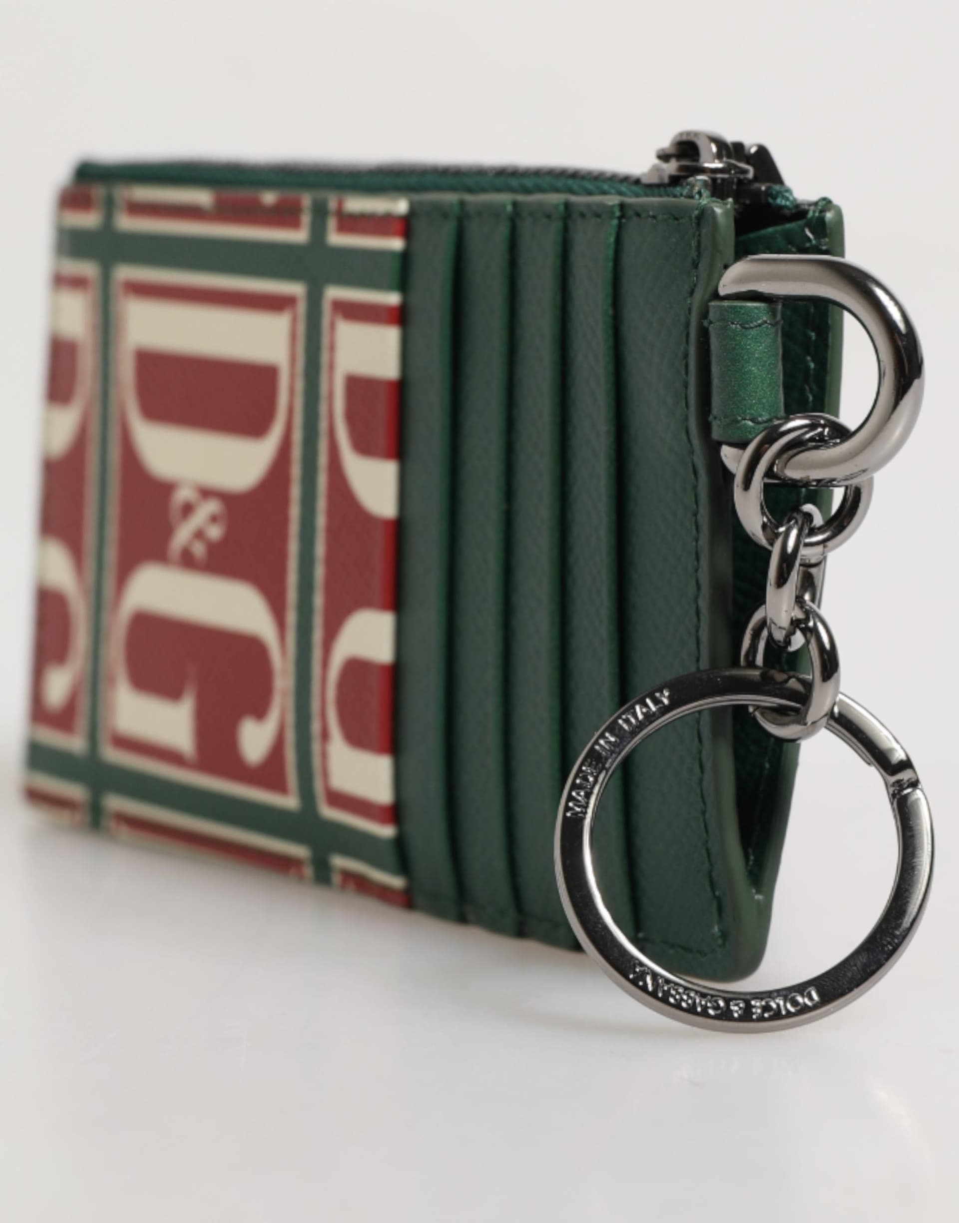Green Calf Leather Logo Print Monogram Card Holder Wallet - 3