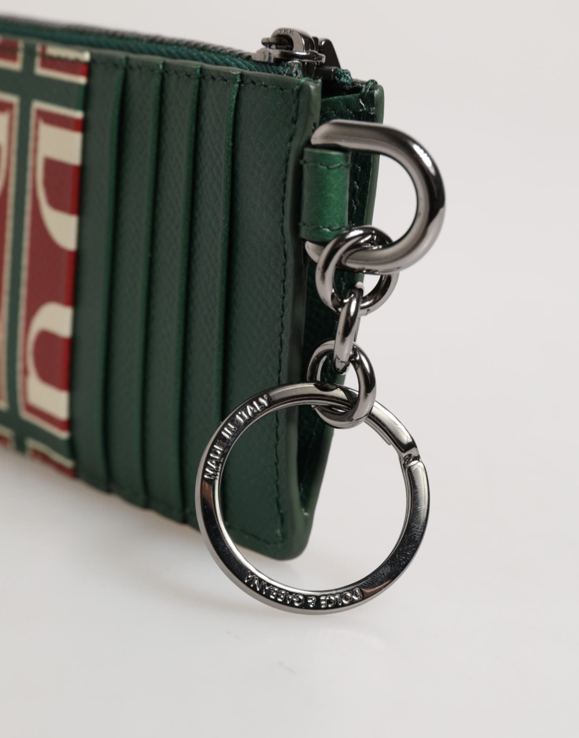 Green Calf Leather Logo Print Monogram Card Holder Wallet - 4