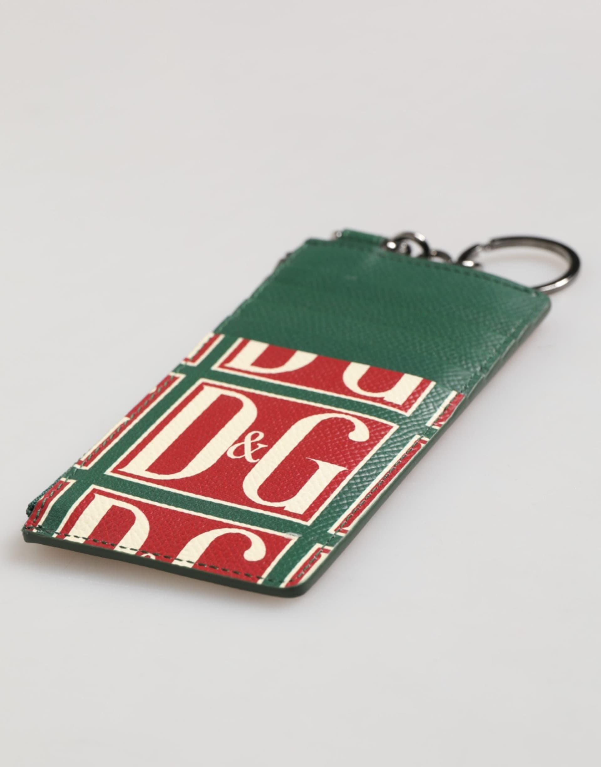 Green Calf Leather Logo Print Monogram Card Holder Wallet - 7