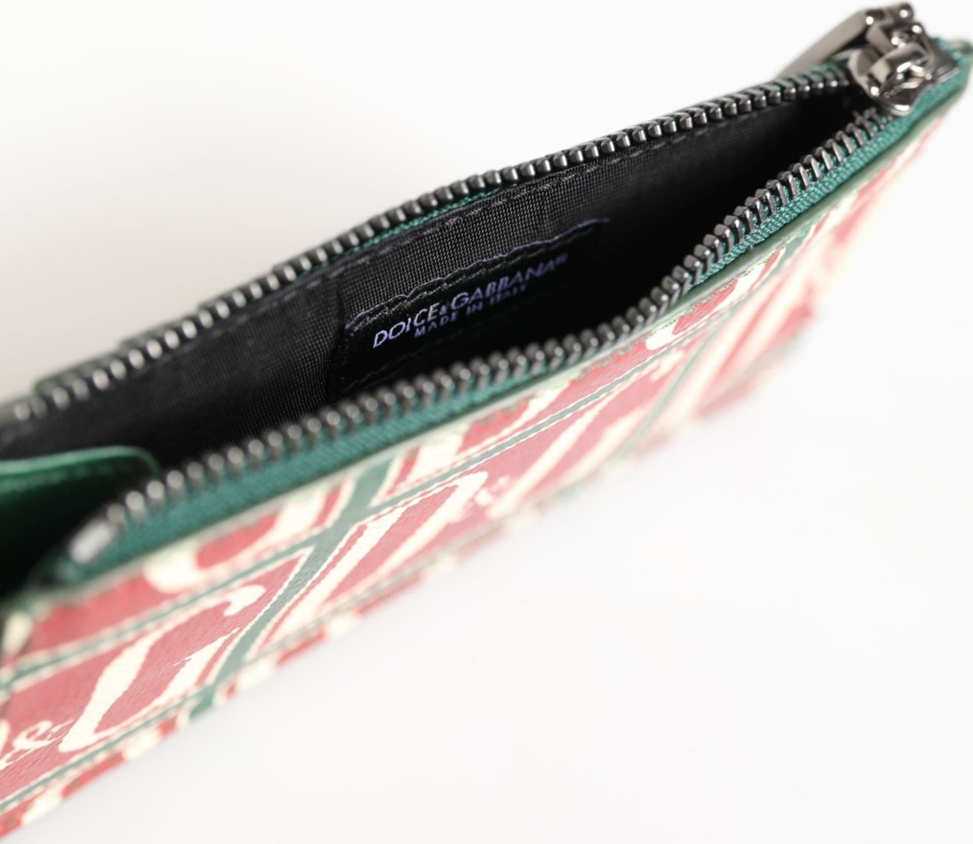 Green Calf Leather Logo Print Monogram Card Holder Wallet - 8