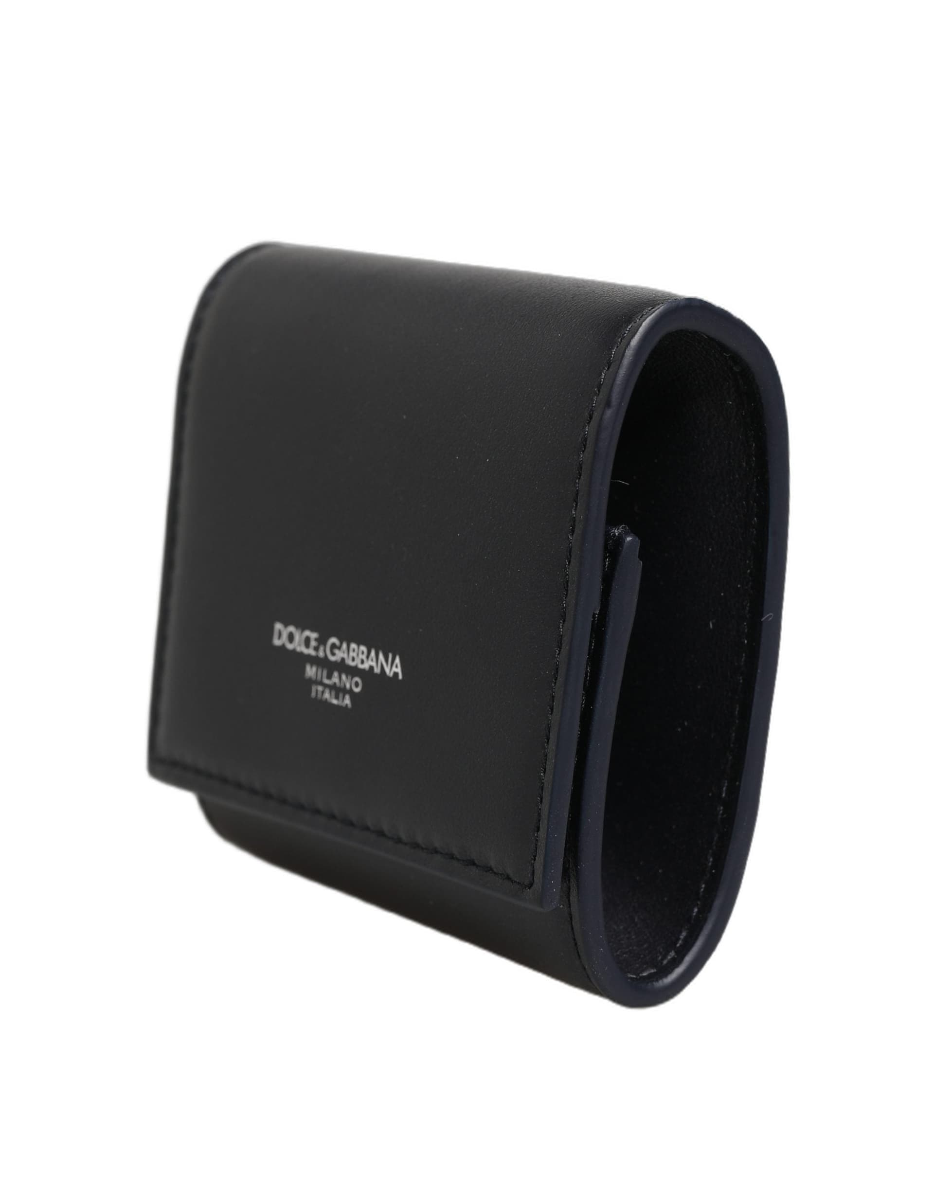 Black Calfskin Leather Logo Print Bifold CoinPurse Wallet - 5
