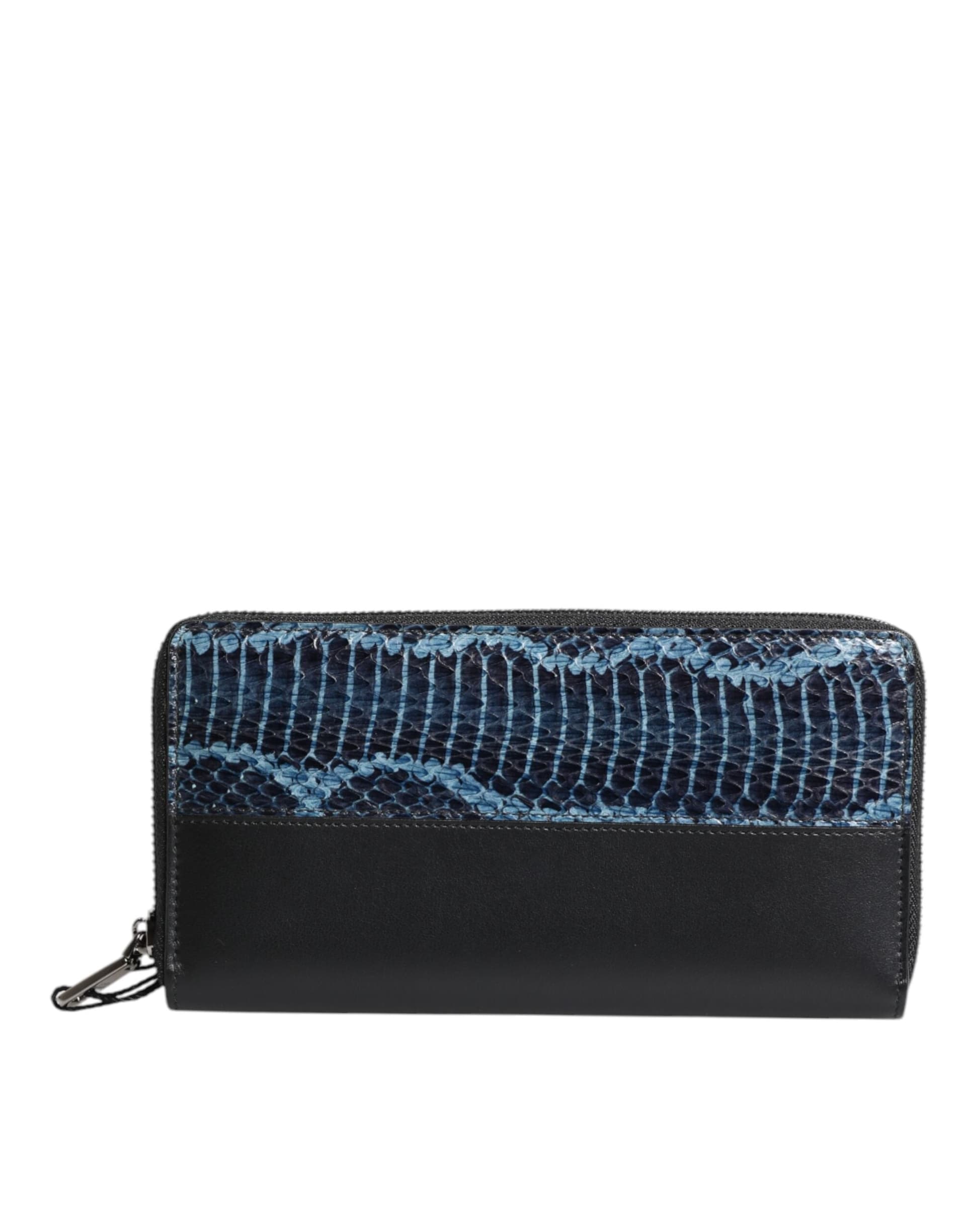 Black Blue Exotic Leather Embossed Continental Wallet - 4