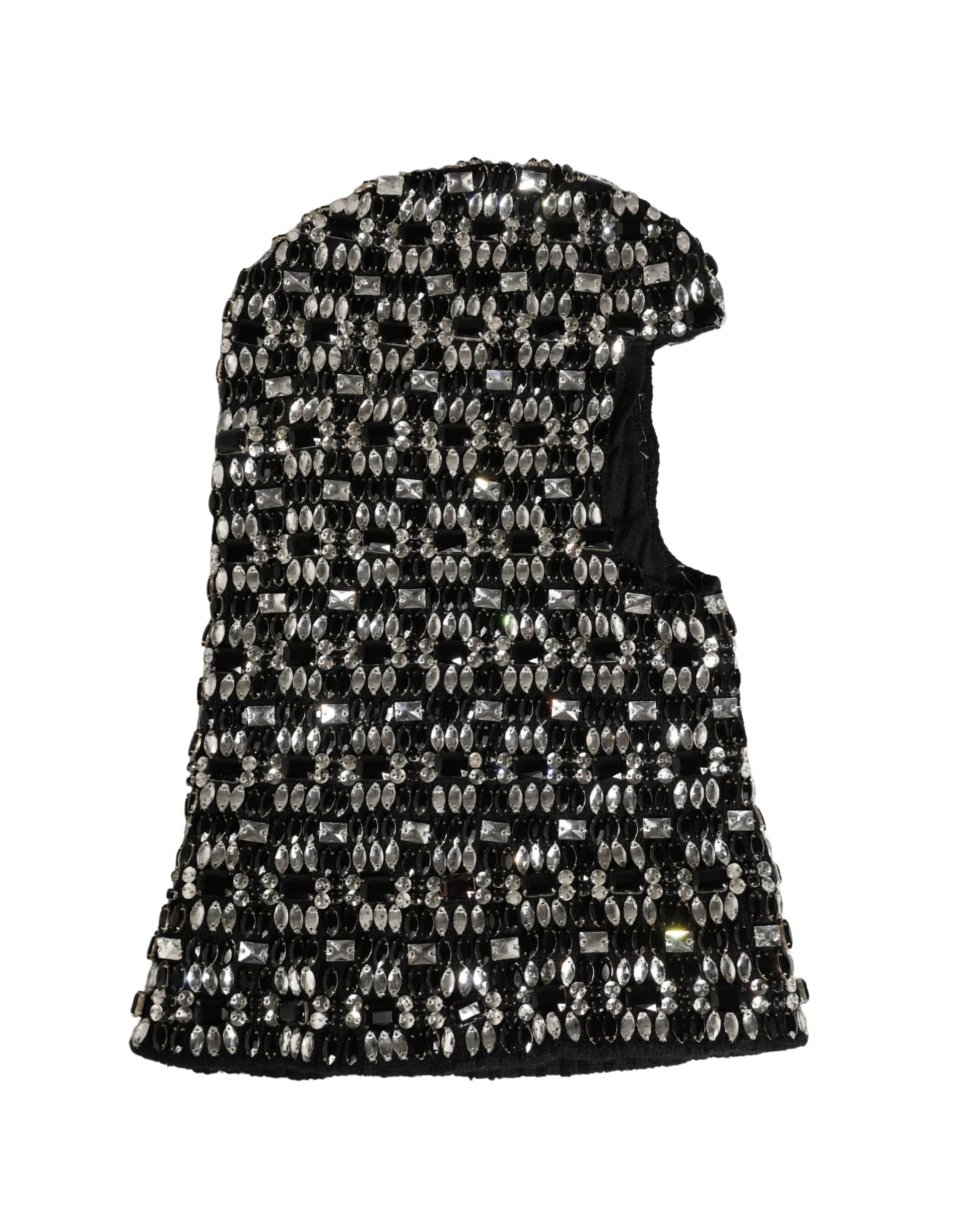 Black Wool Crystal Embellished Balaclava Hat - 2