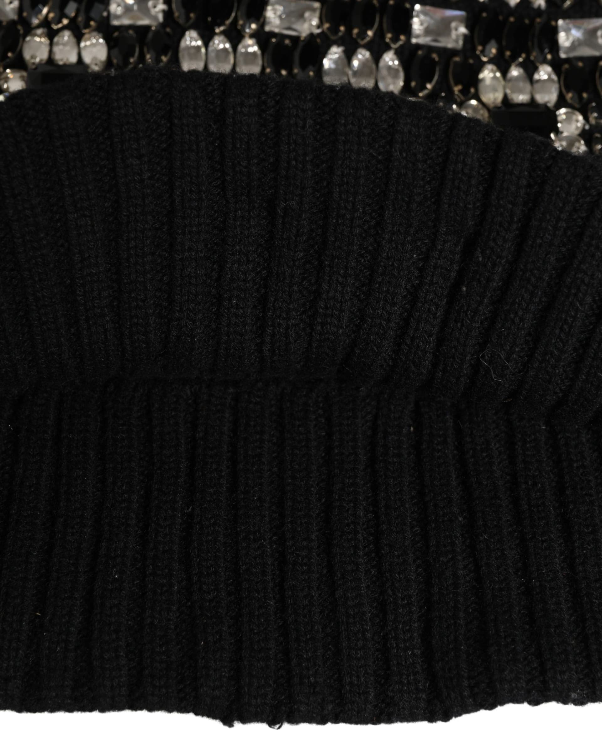 Black Wool Crystal Embellished Balaclava Hat - 4