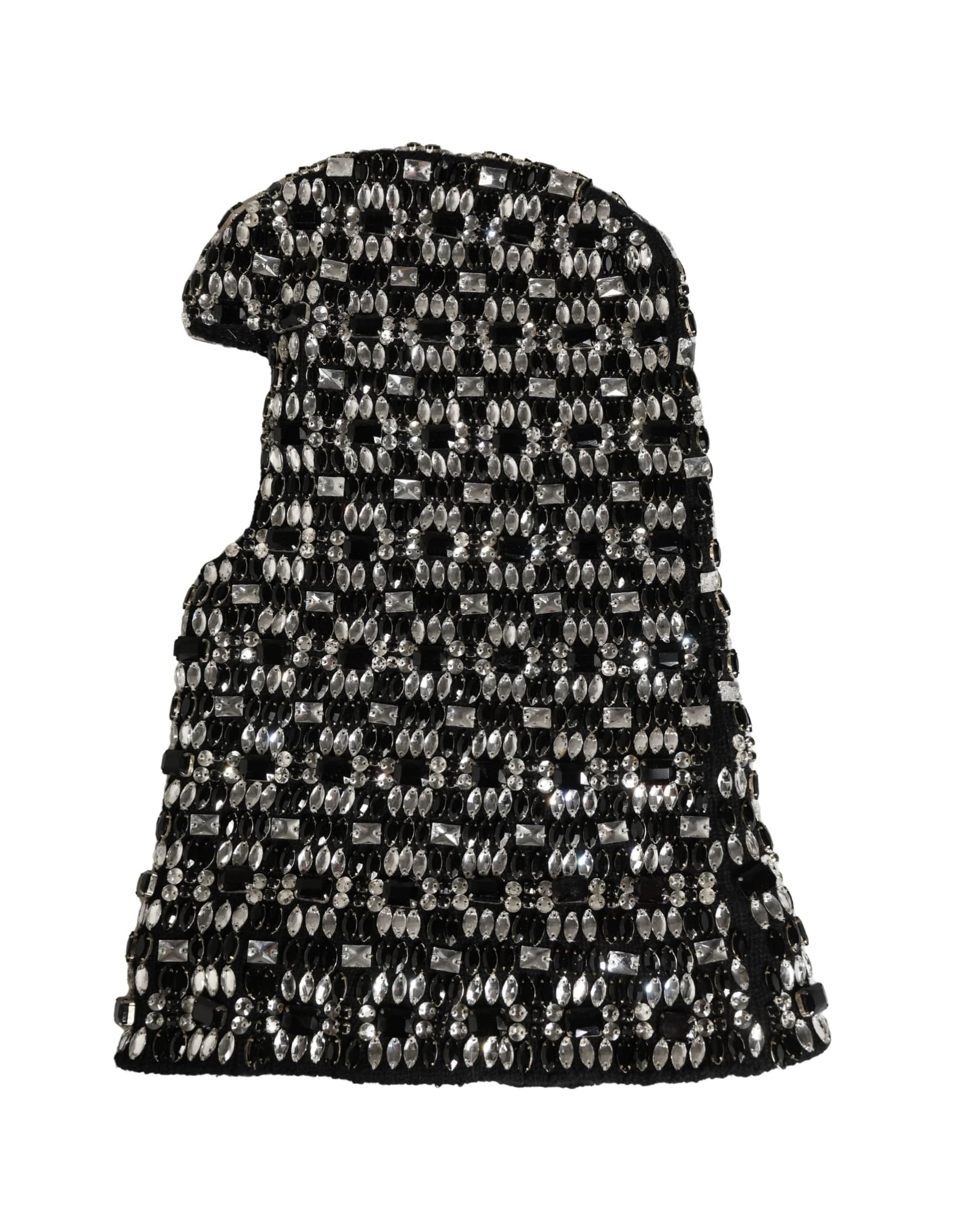 Black Wool Crystal Embellished Balaclava Hat - 5