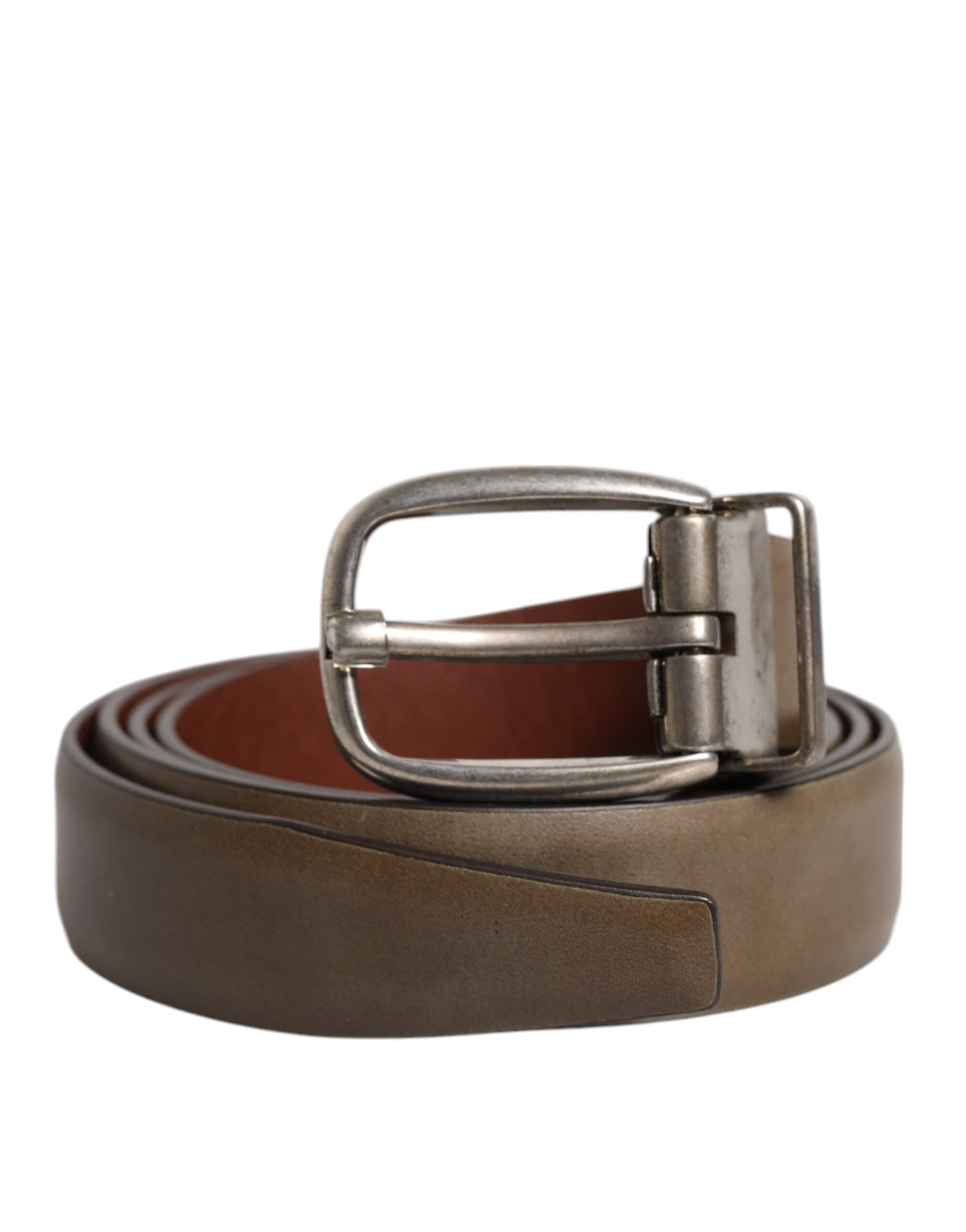Brown Leather Classic Metal Logo Buckle Belt - 2