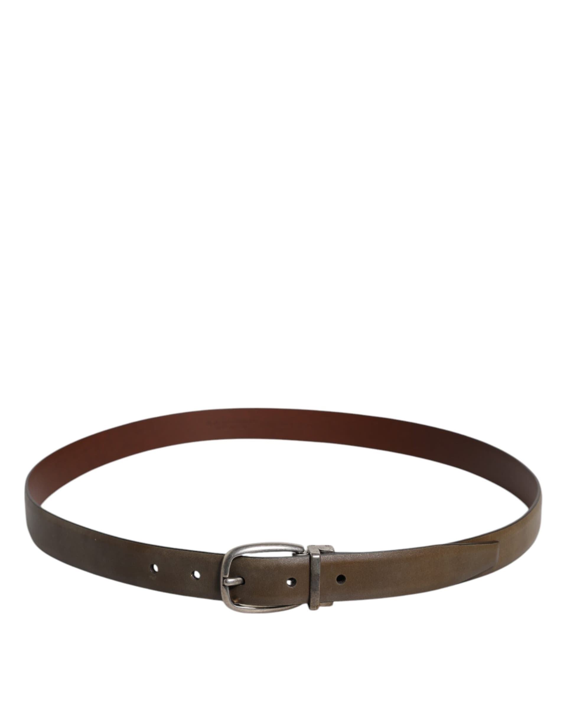 Brown Leather Classic Metal Logo Buckle Belt - 3