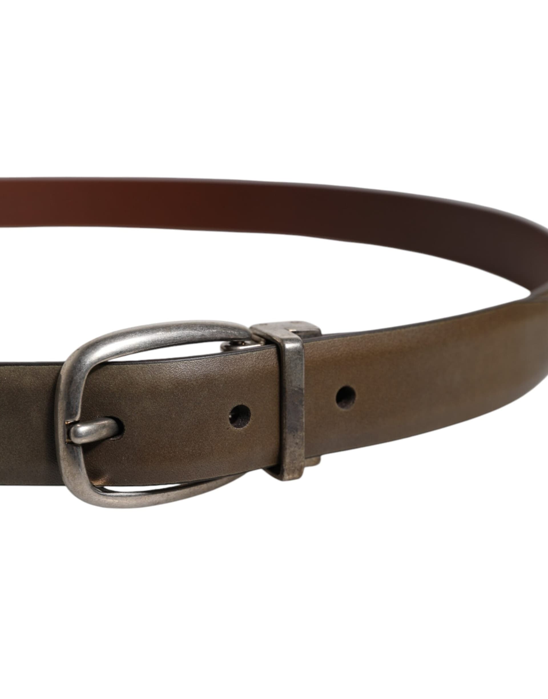 Brown Leather Classic Metal Logo Buckle Belt - 4