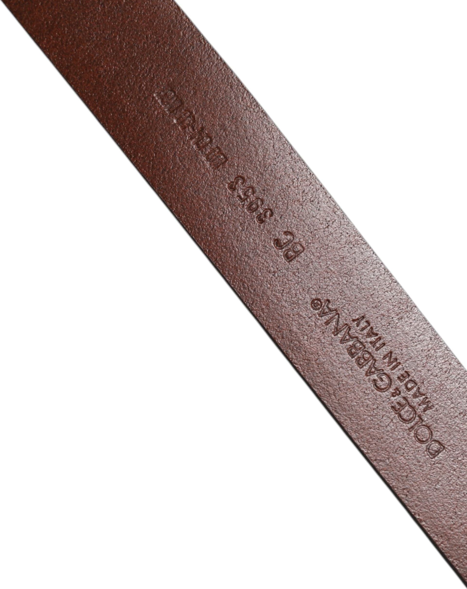 Brown Leather Classic Metal Logo Buckle Belt - 5