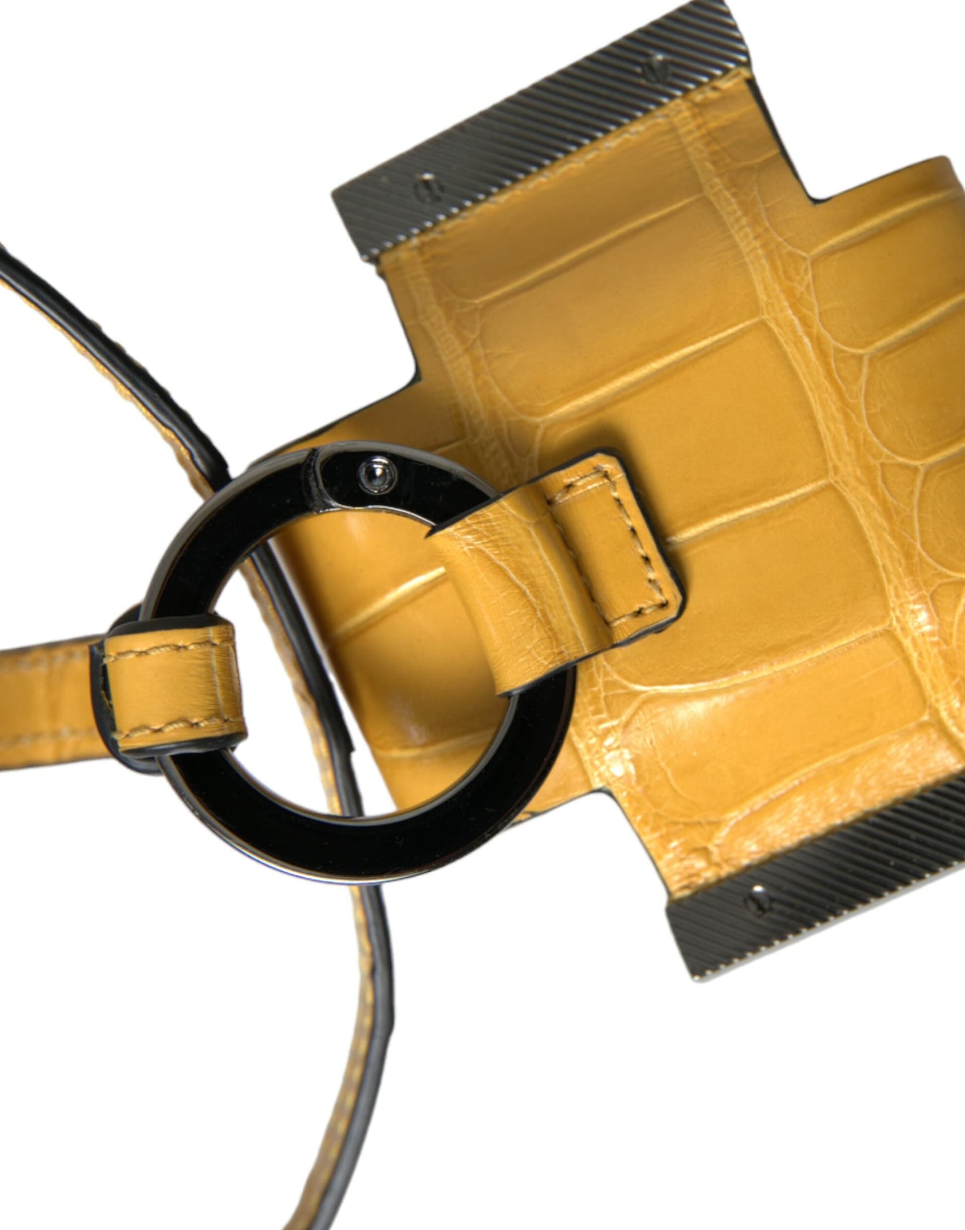 Yellow Crocodile Leather Logo Print Lanyard Keychain - 3