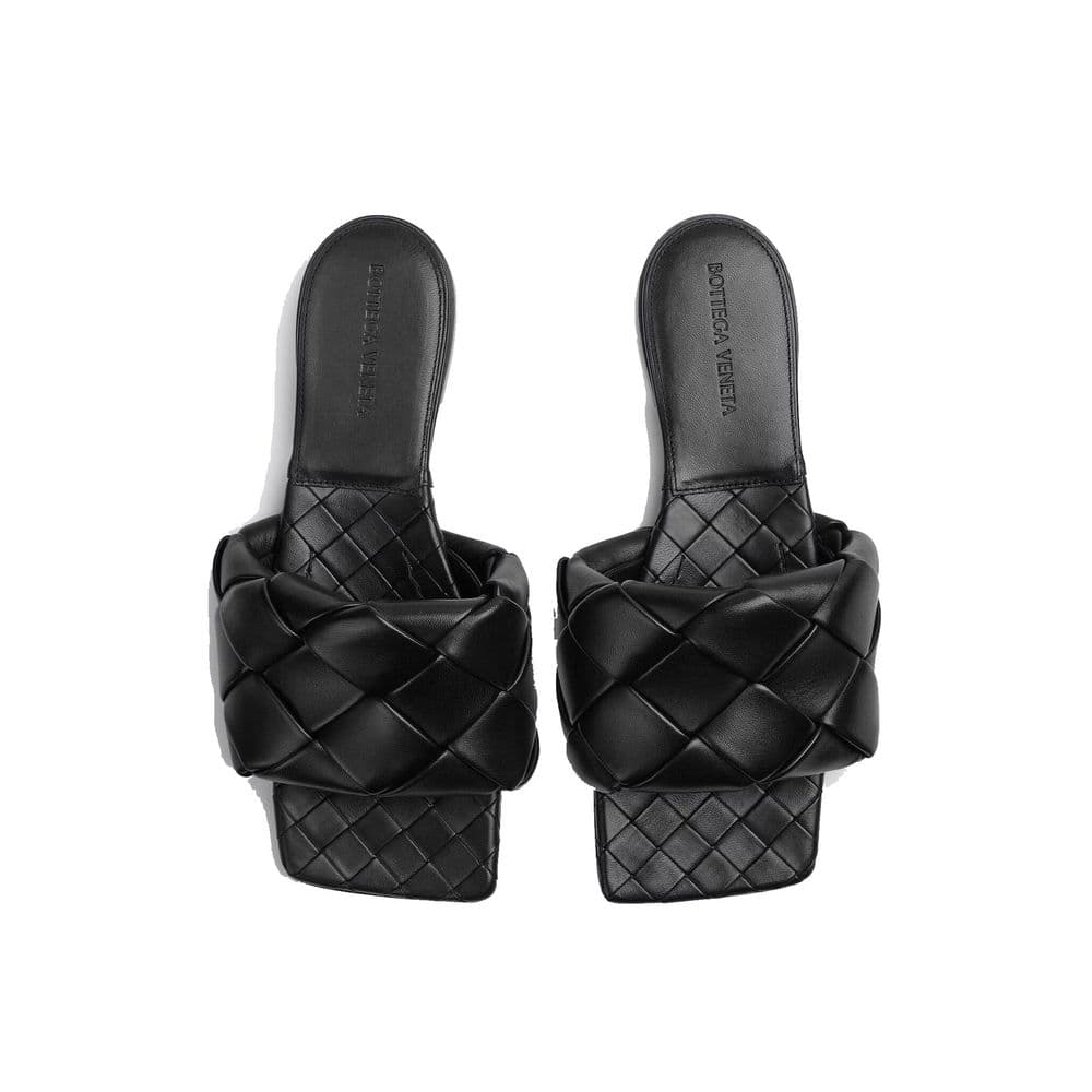 Black Lamb Leather Flat Sandals - 3