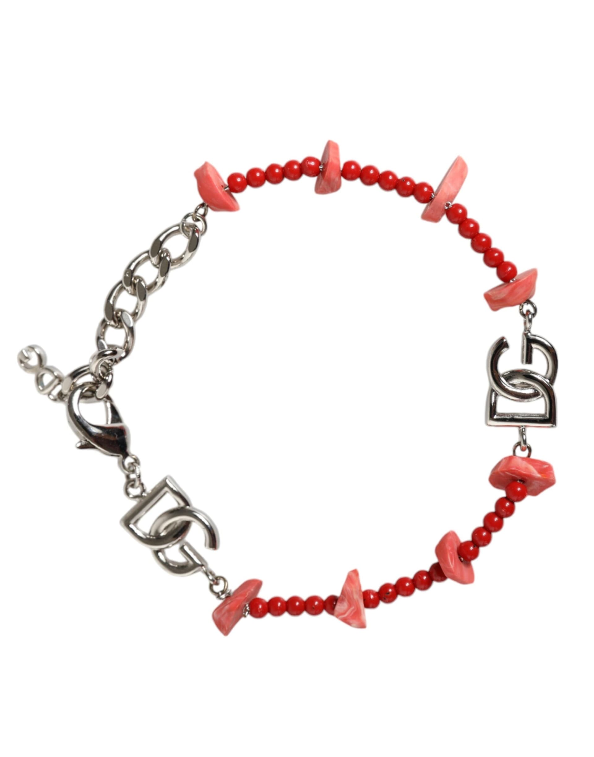 Silver Tone Brass Beaded Resin DG Logo Chain Bracelet - 2