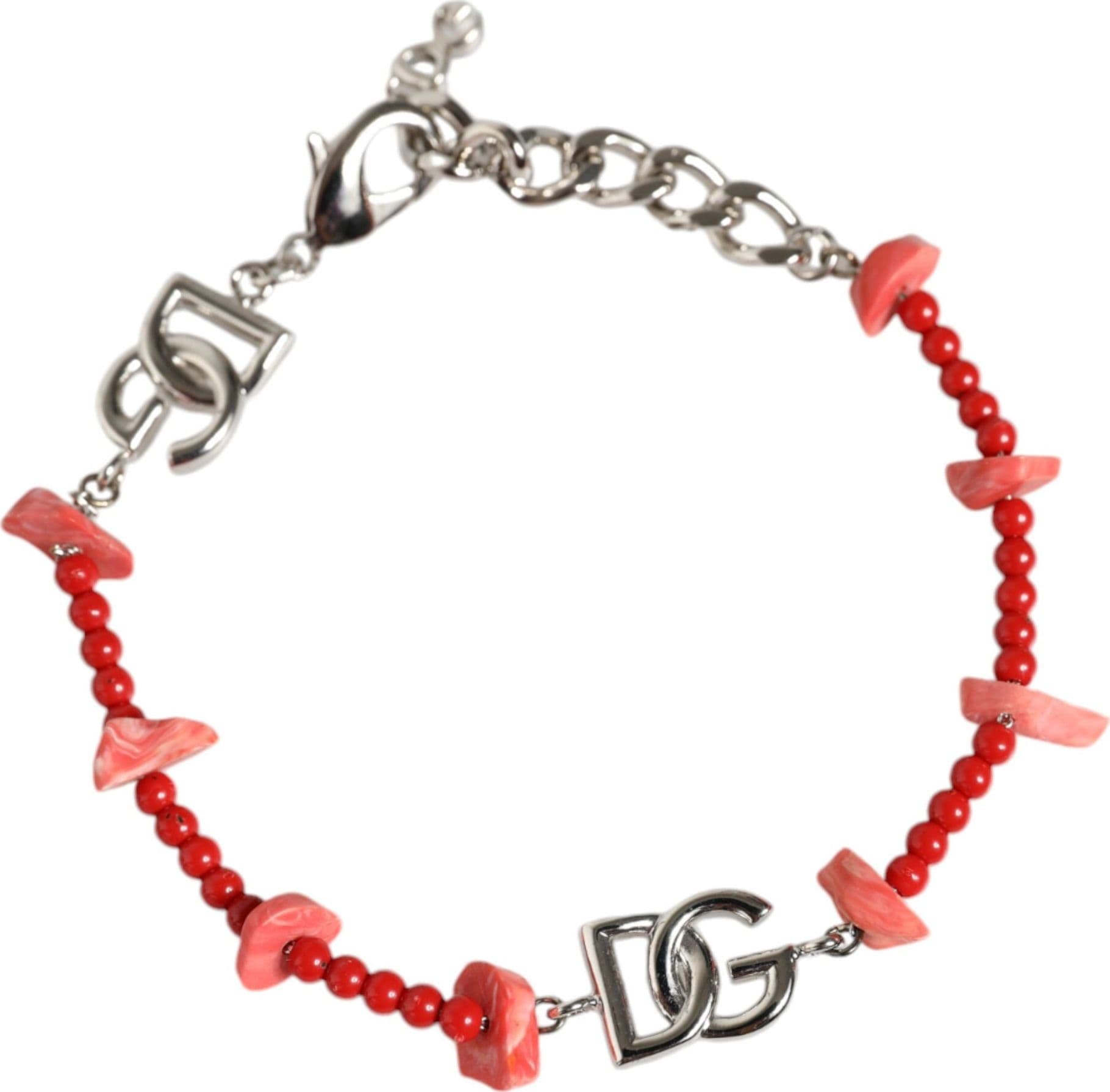 Silver Tone Brass Beaded Resin DG Logo Chain Bracelet - 3