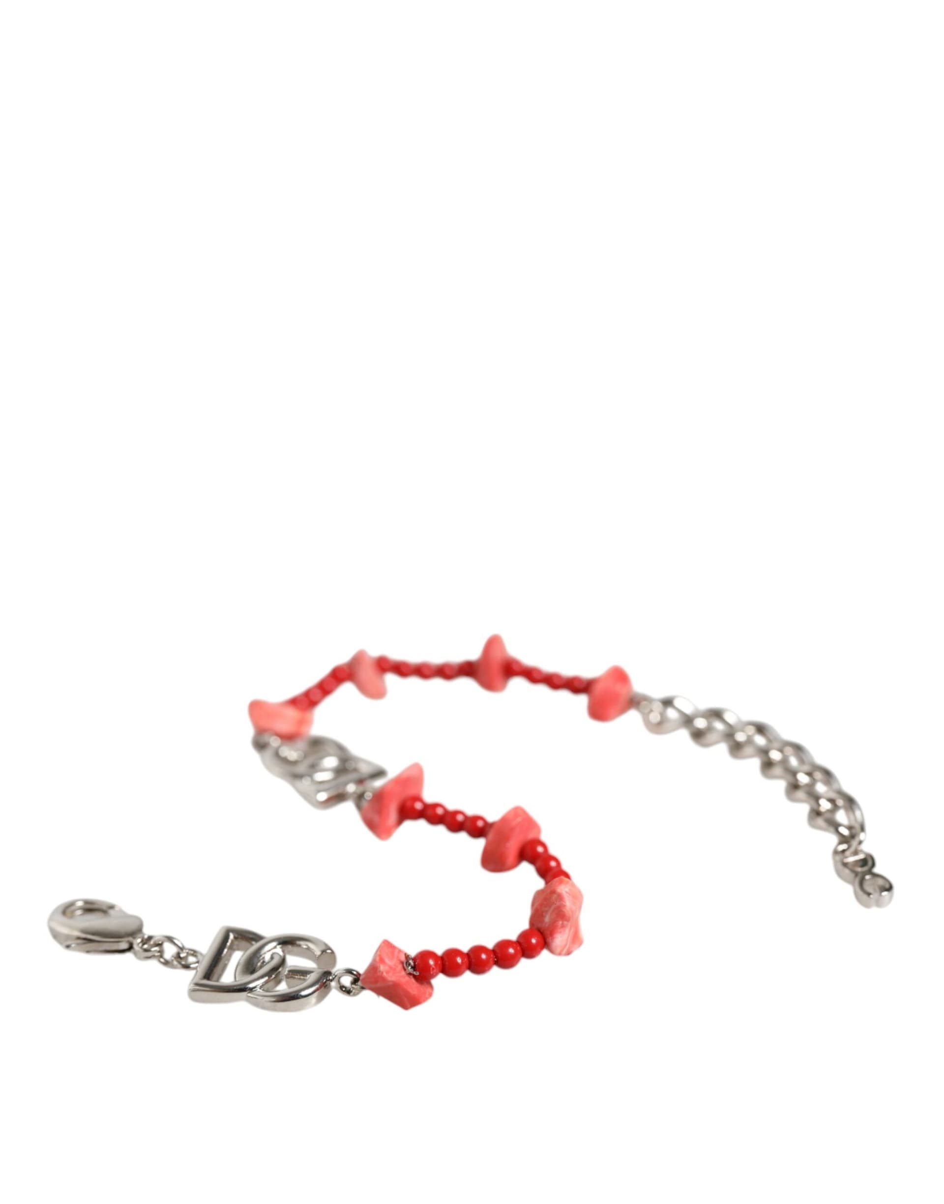 Silver Tone Brass Beaded Resin DG Logo Chain Bracelet - 5