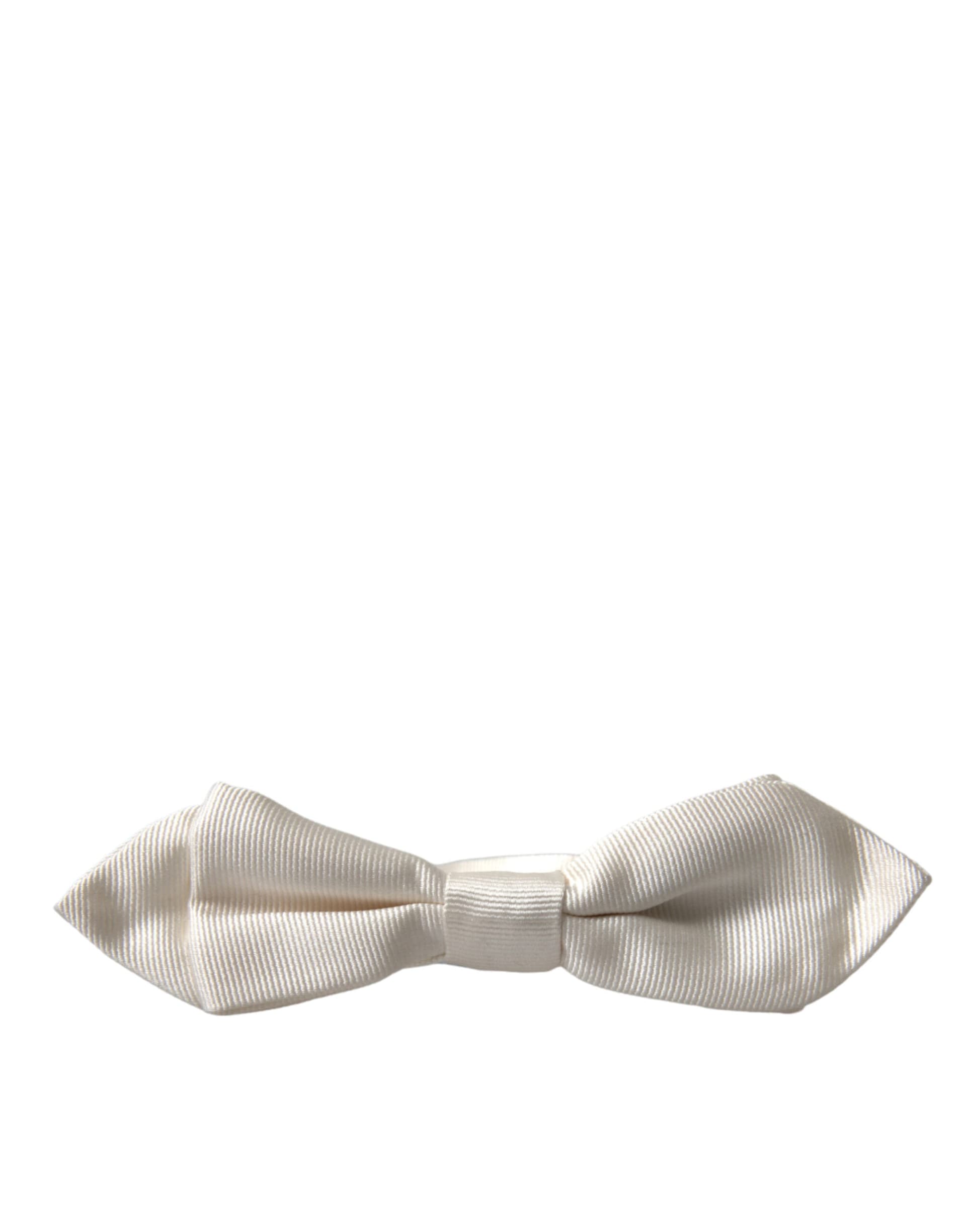 White Silk Slim Adjustable Neck Papillon Bow Tie - 3