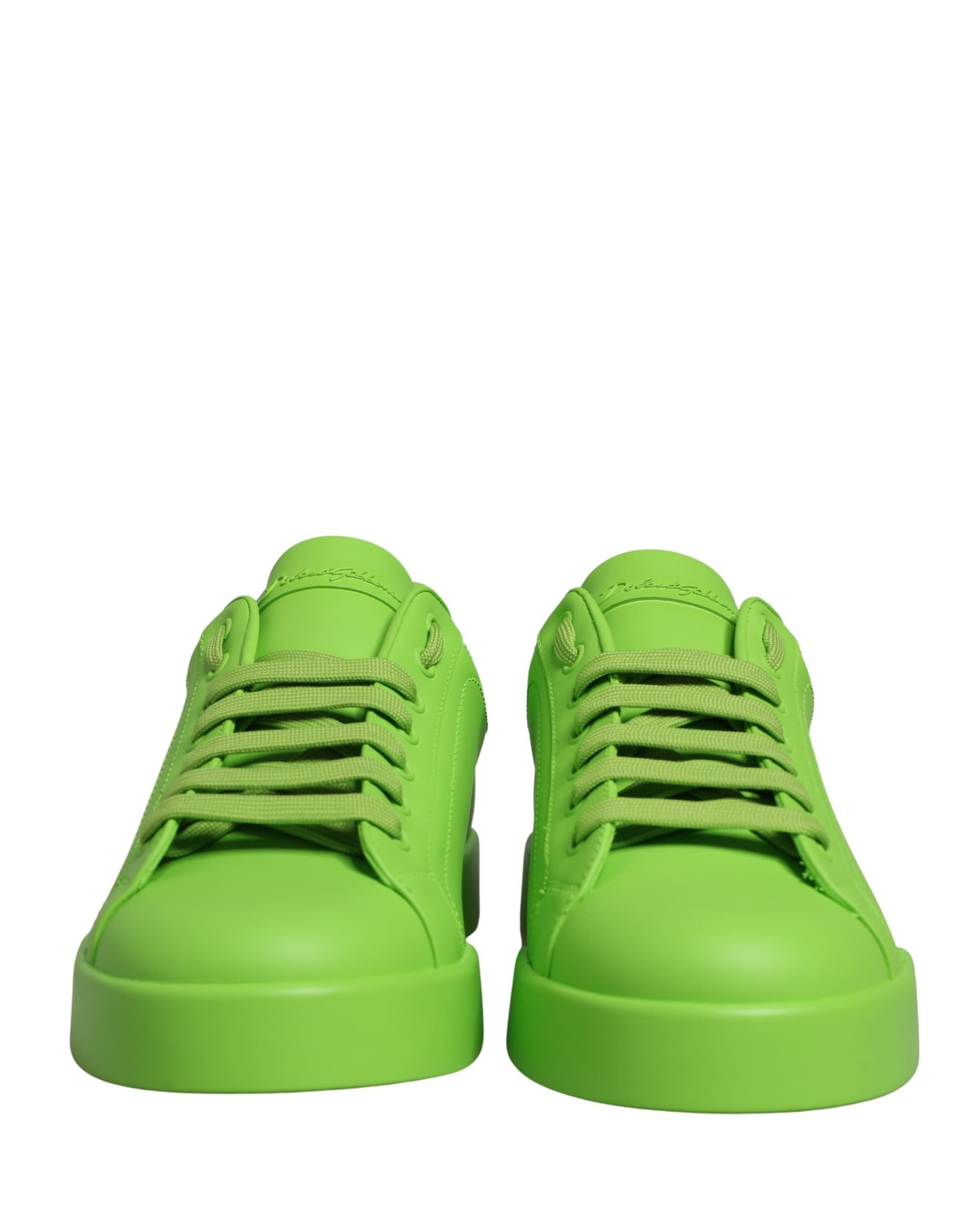 Green Leather Portofino Low Top Sneakers Shoes - 3