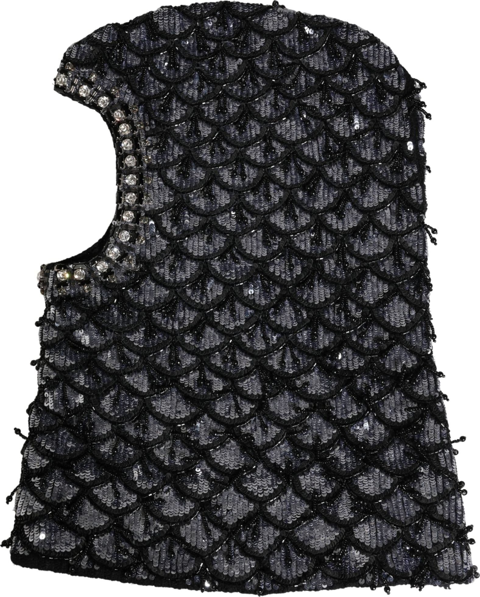 Black Wool Crystal Embellished Balaclava Hat