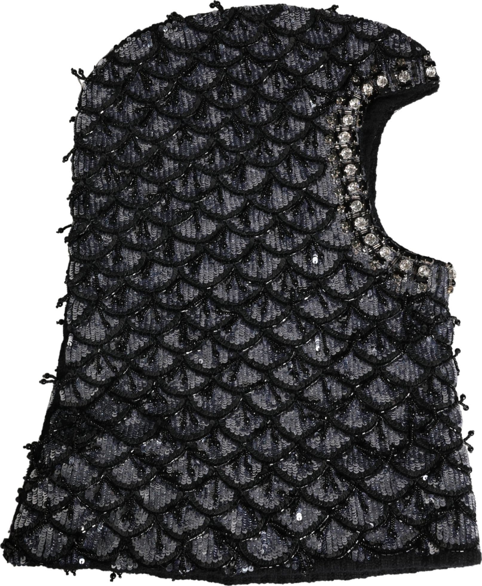 Black Wool Crystal Embellished Balaclava Hat - 3