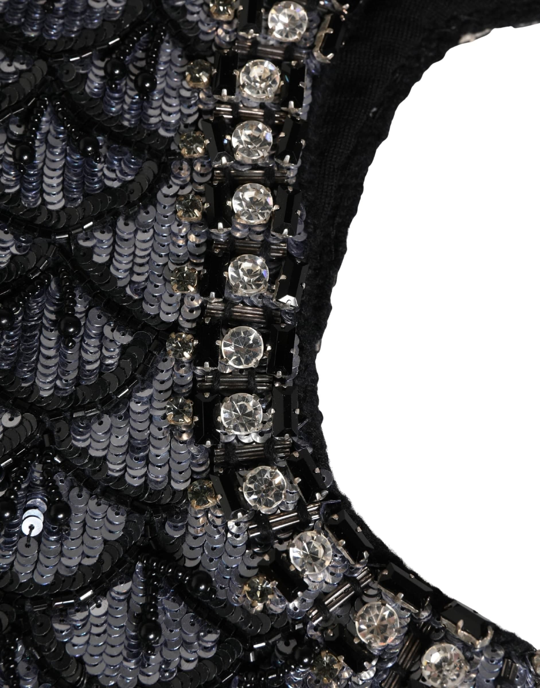 Black Wool Crystal Embellished Balaclava Hat - 4