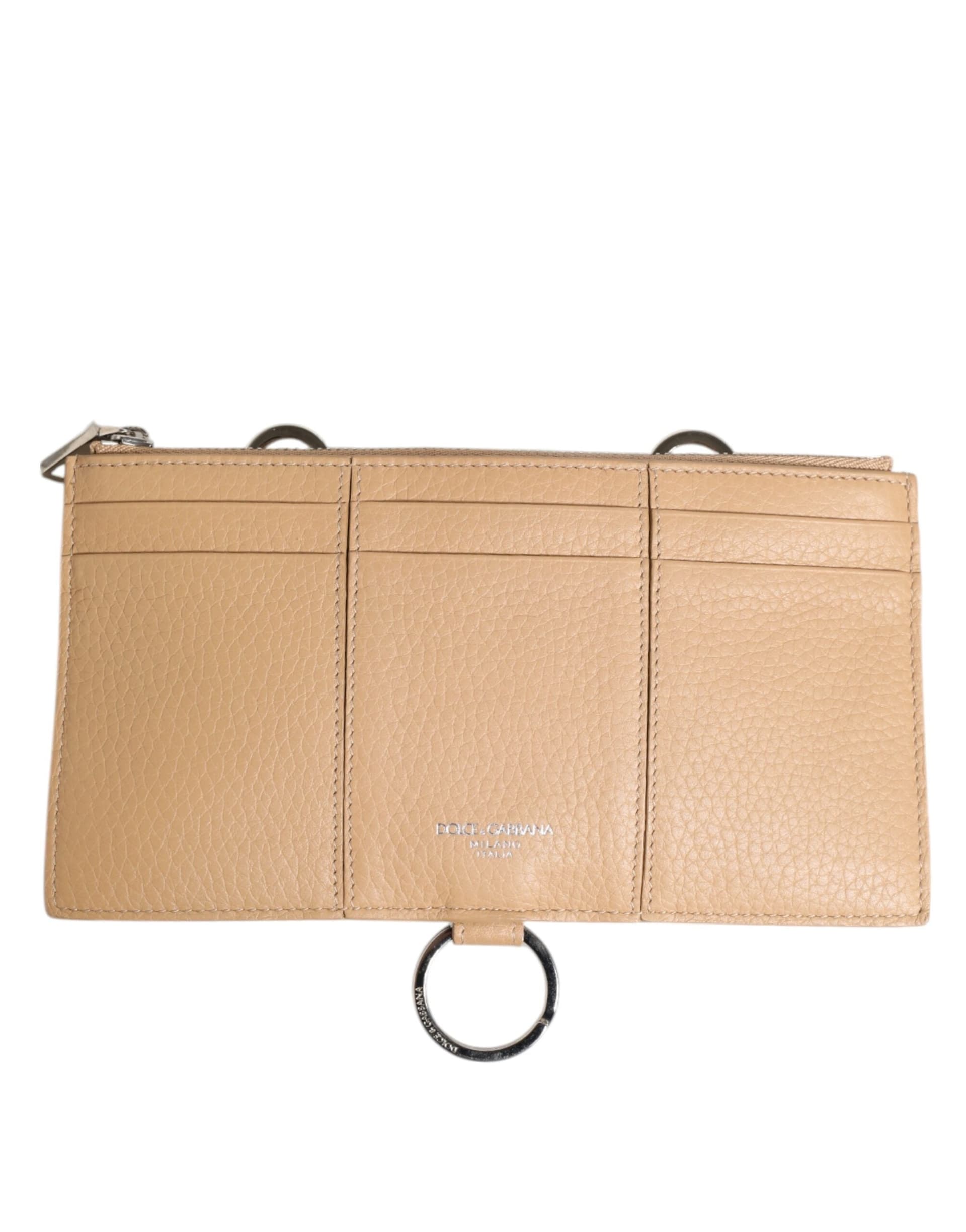 Beige Calfskin Leather Large Crossbody Card Holder Wallet - 2