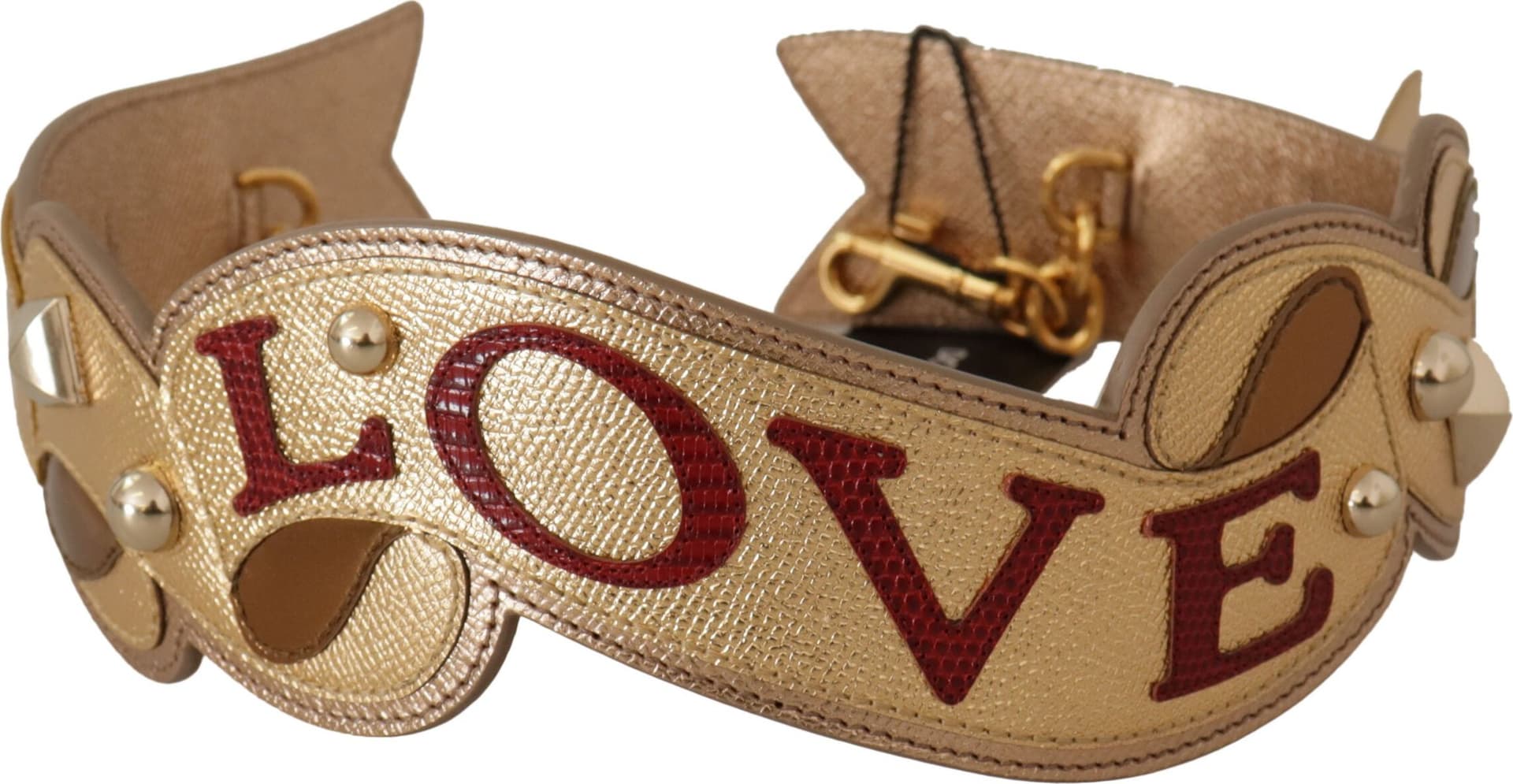 Gold Leather LOVE Patch Bag Shoulder Strap - 2