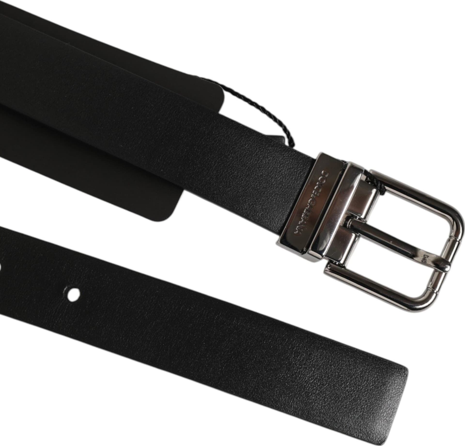 Black Leather Studded Silver-Tone Buckle Belt - 5