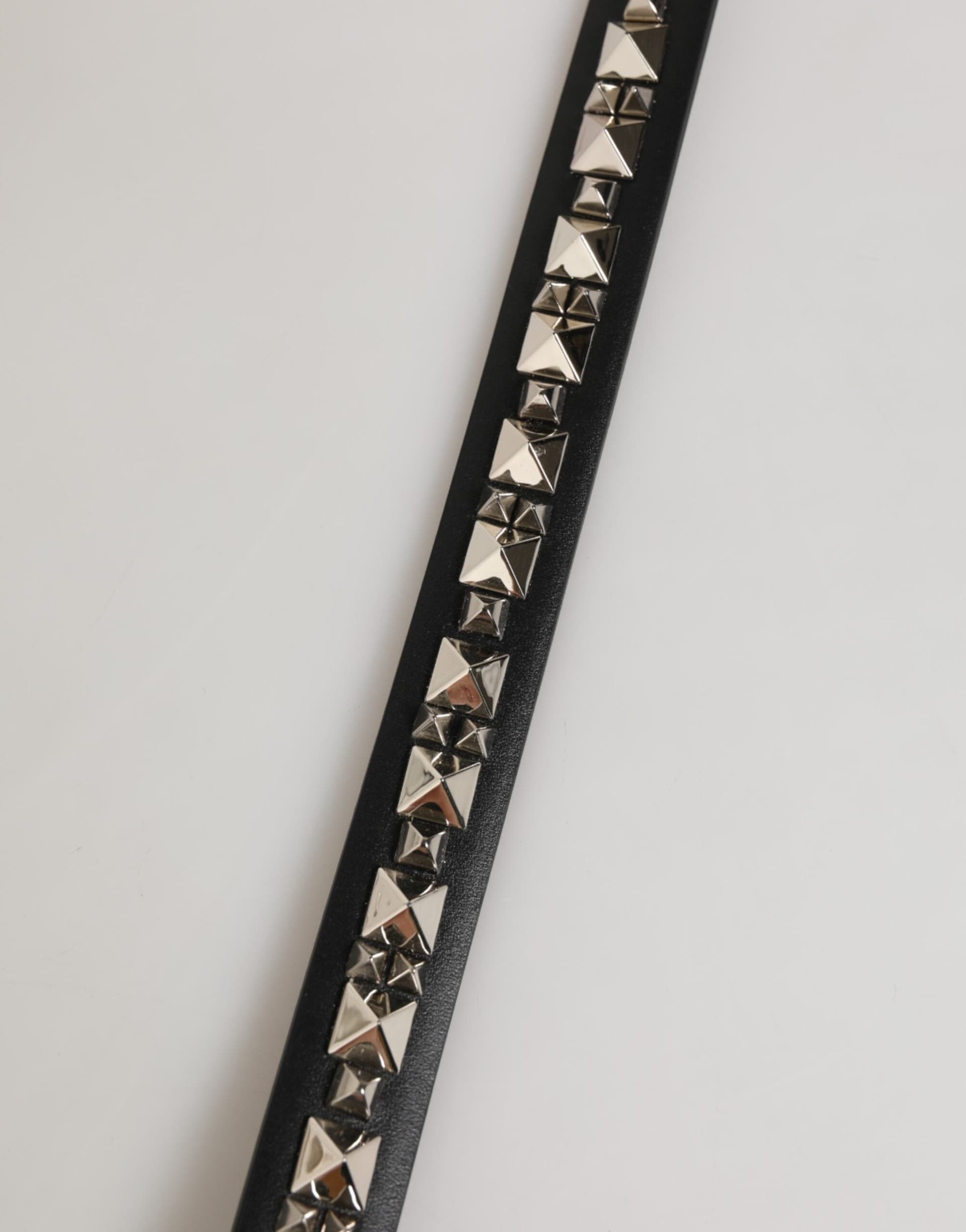 Black Leather Studded Silver-Tone Buckle Belt - 6