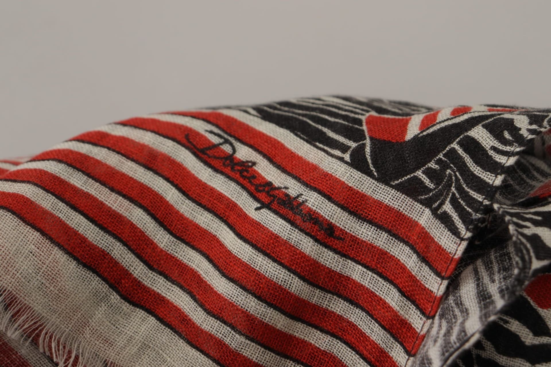 Black Red Linen Sailboat Stripe Print Shawl Scarf - 6
