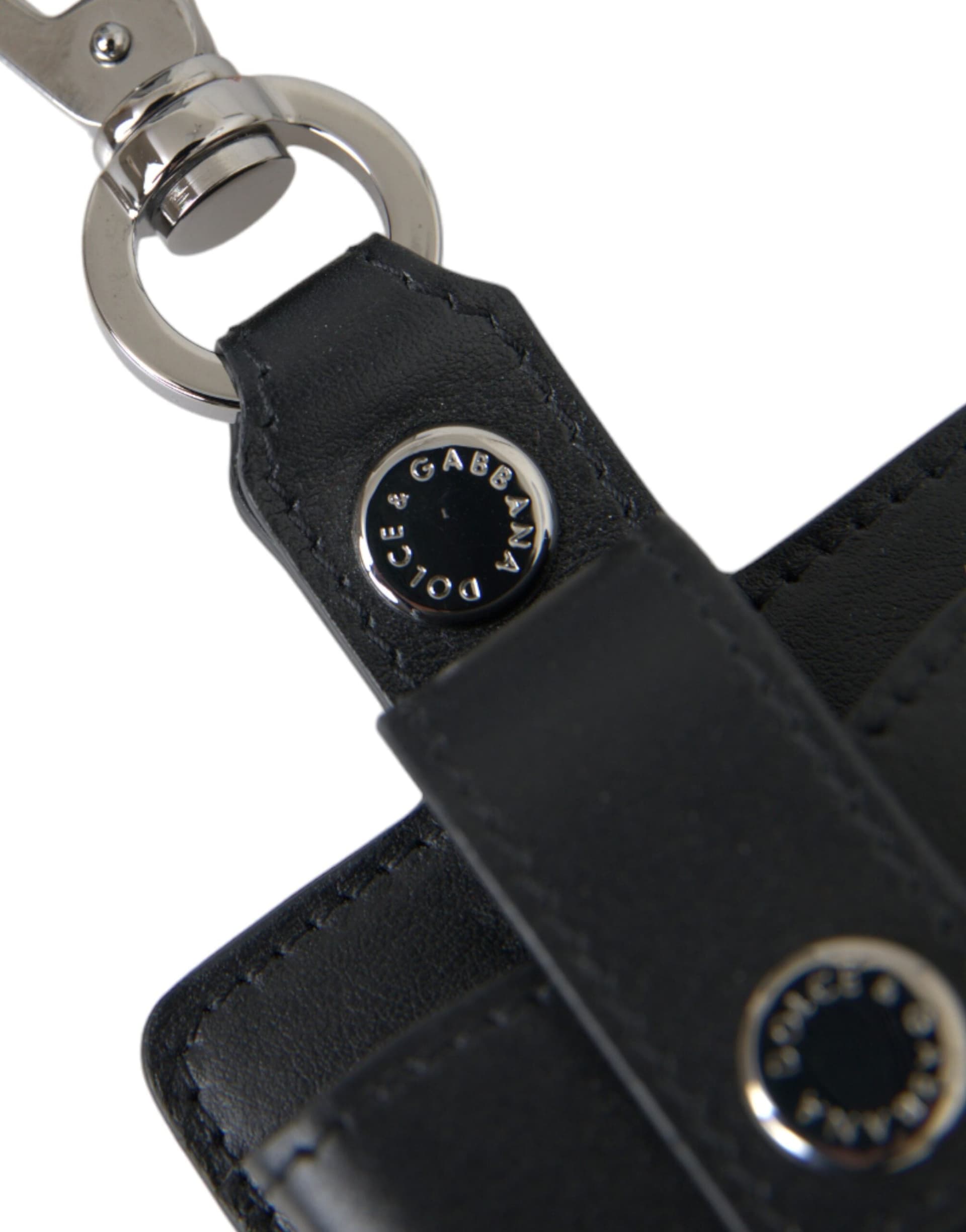 Black Plain Leather Silver Metal Airpods Case - 3