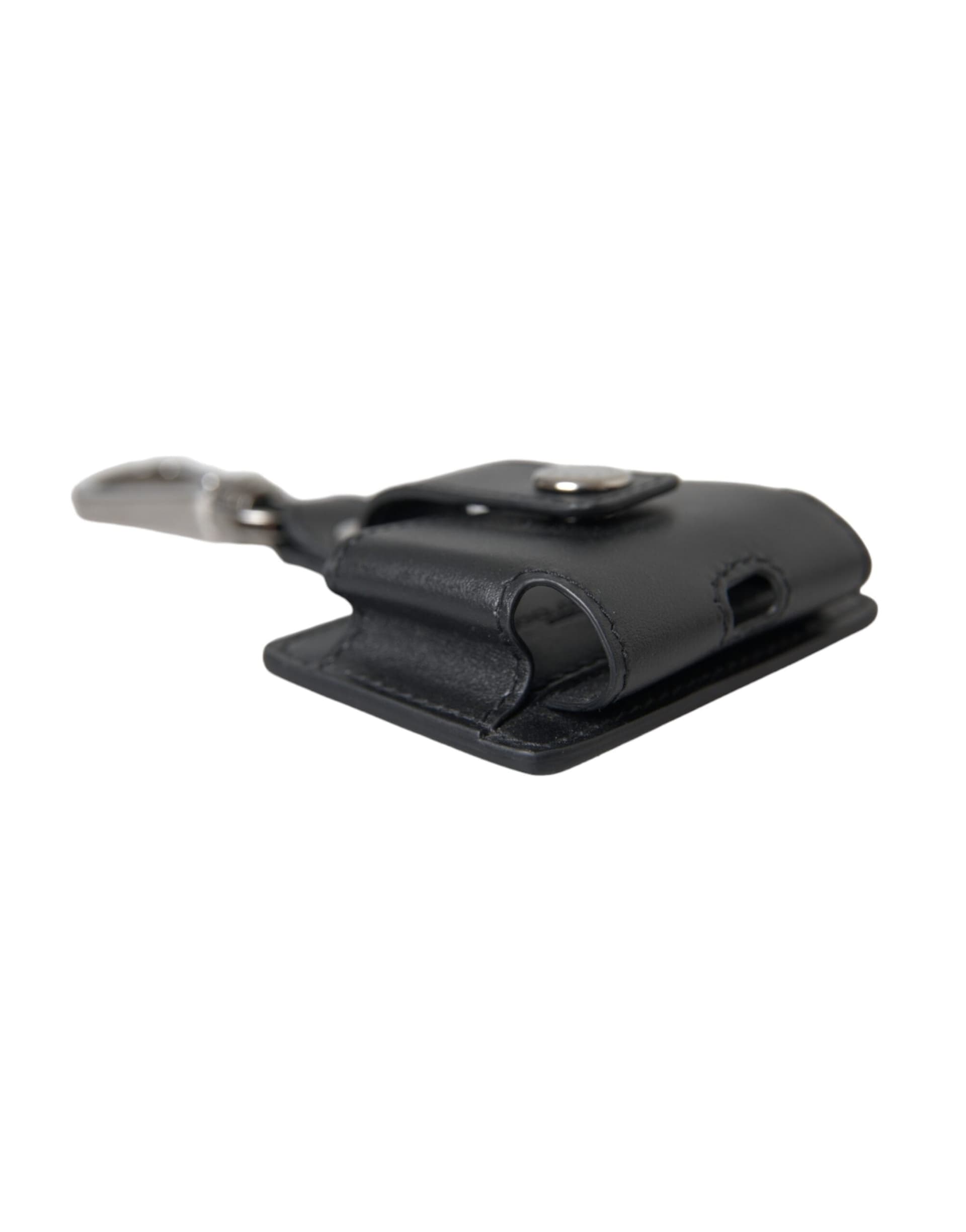Black Plain Leather Silver Metal Airpods Case - 4