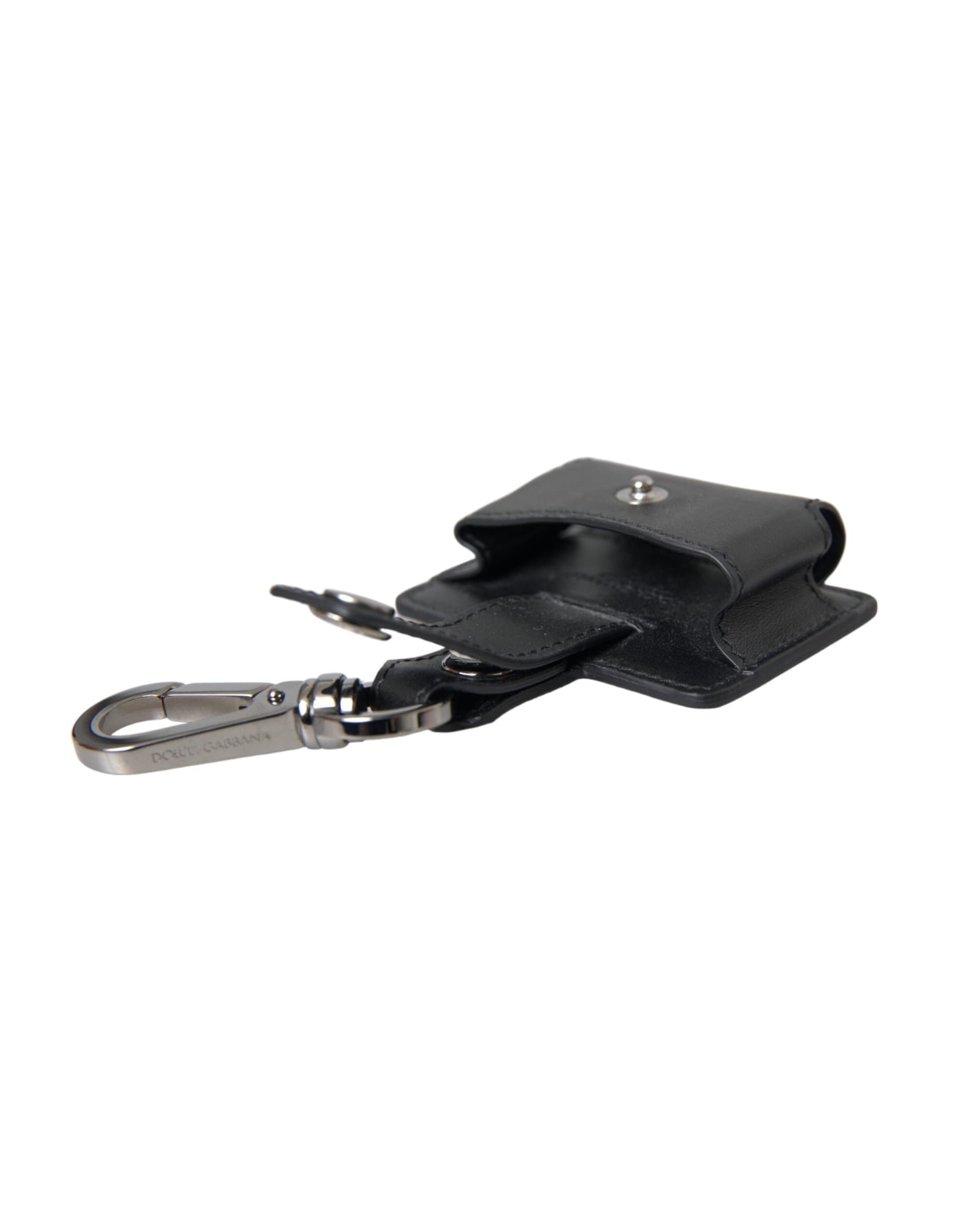 Black Plain Leather Silver Metal Airpods Case - 5