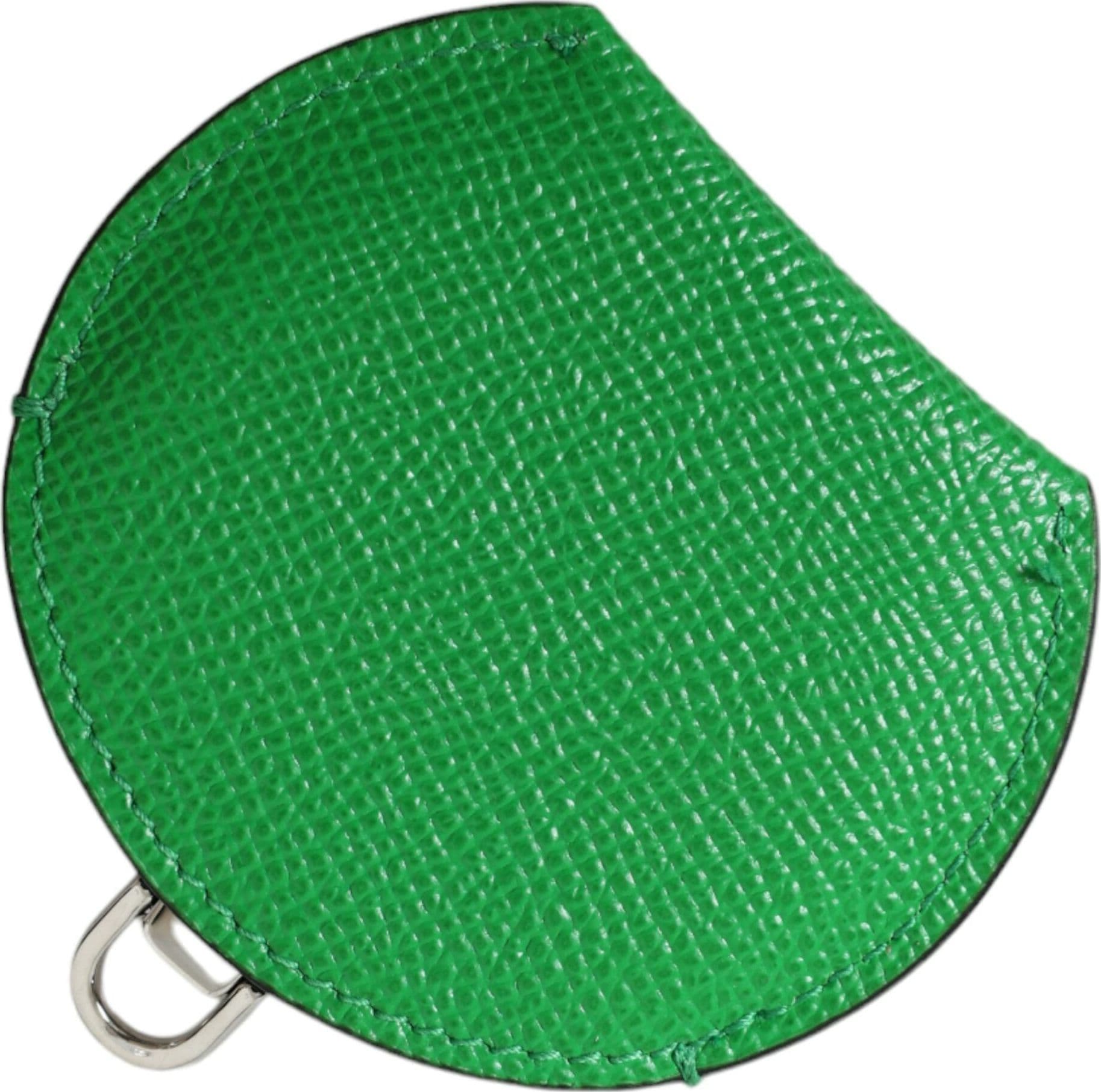 Green Calfskin Leather Round Logo Hand Mirror Holder - 2