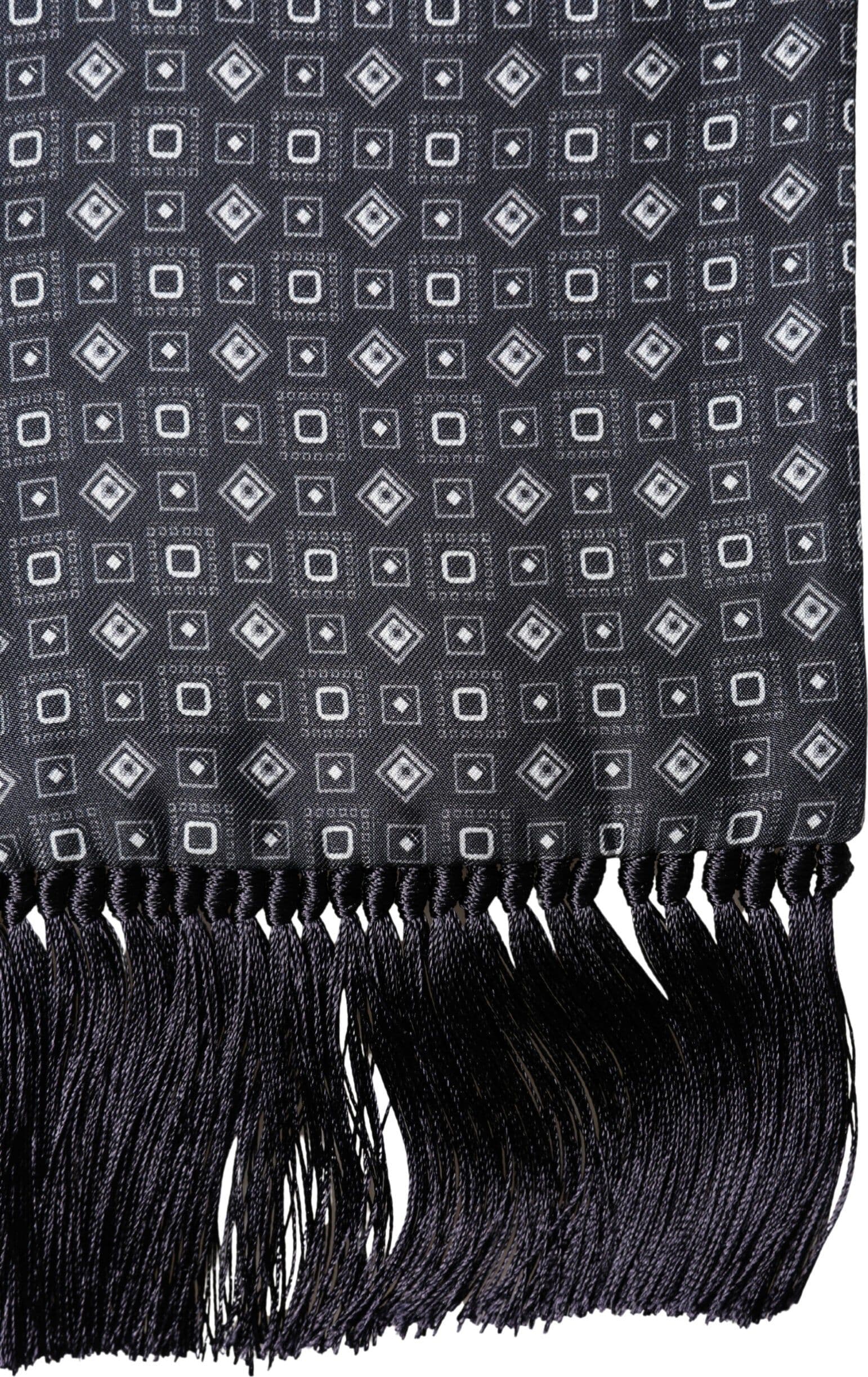 Black Silk Geometric Fringe Wrap Foulard 136cm X 15cm  Scarf - 3